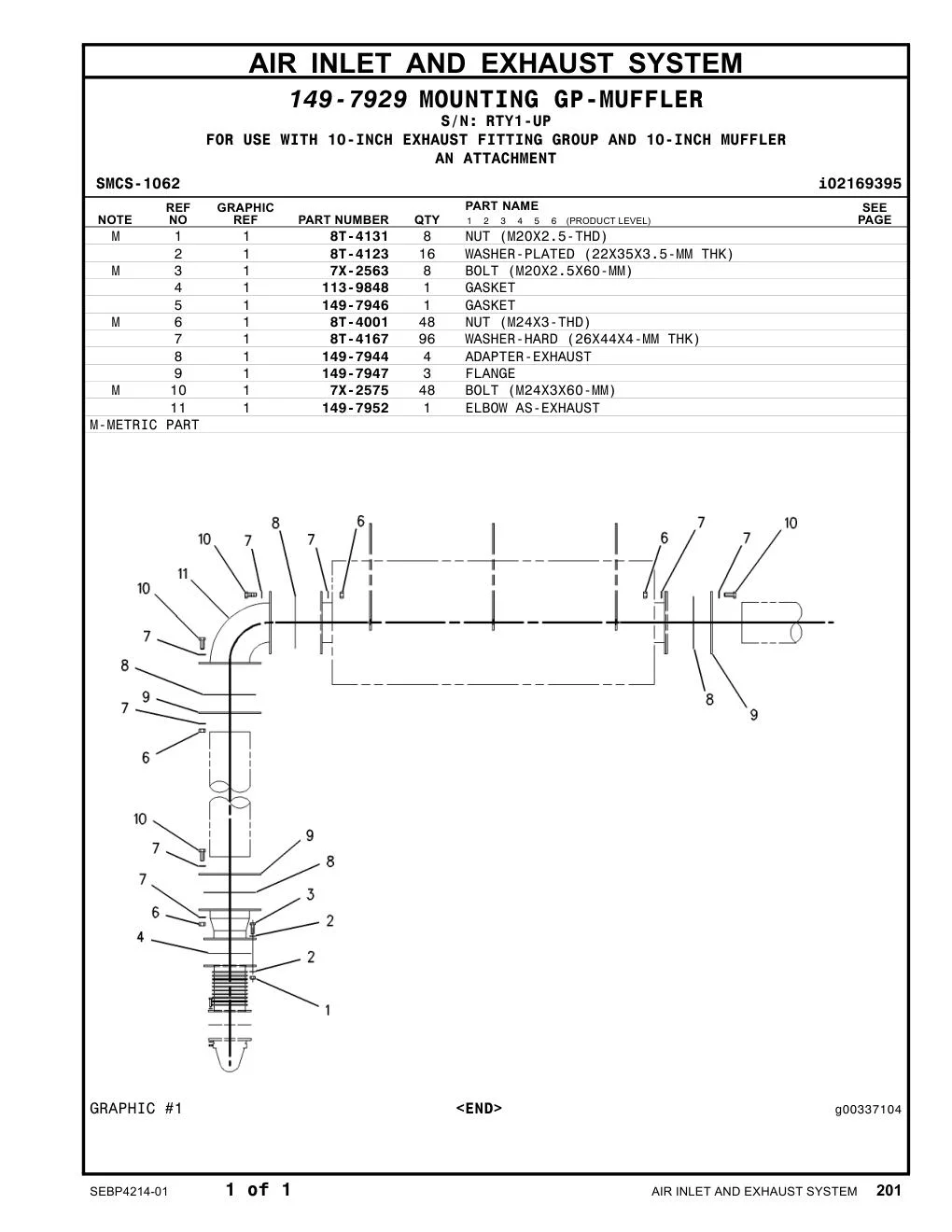149-7952 ELBOW AS-EXHAUST · S/N RTY1-UP CAT parts manual diagram