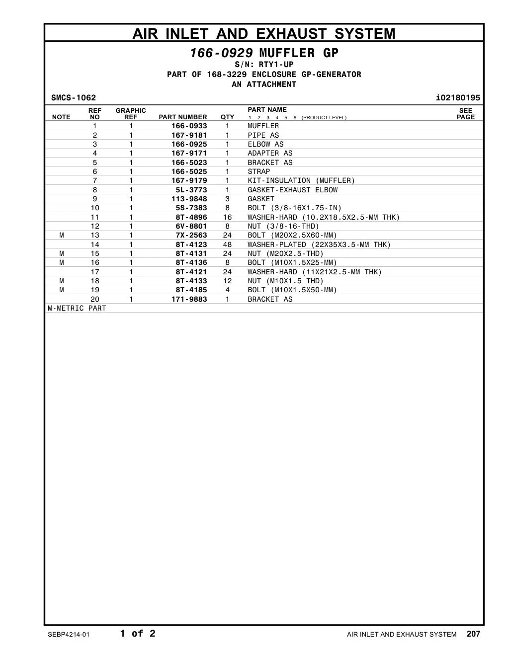 166-0933 MUFFLER · S/N RTY1-UP CAT parts manual diagram
