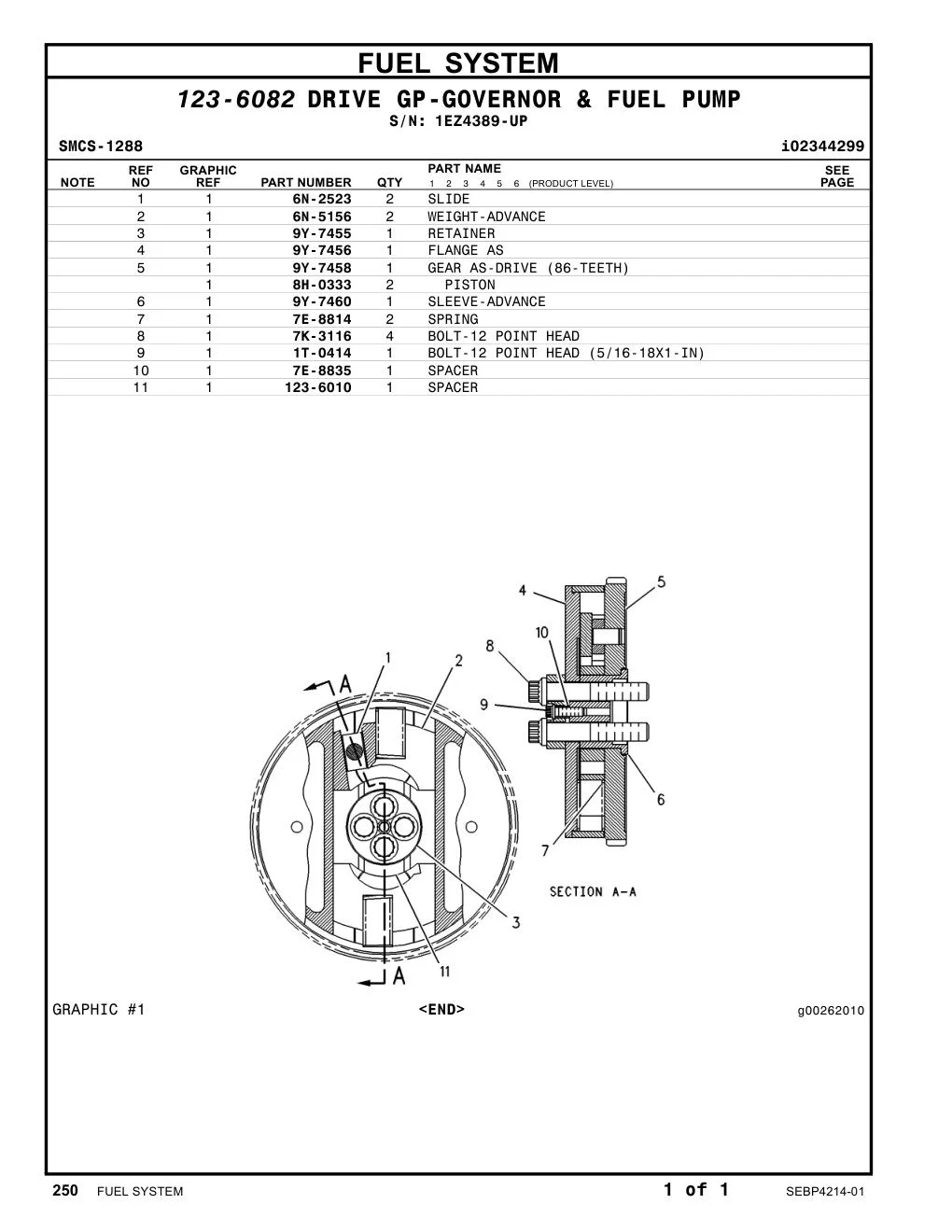 123-6010 SPACER · S/N 1EZ4389-UP CAT parts manual diagram