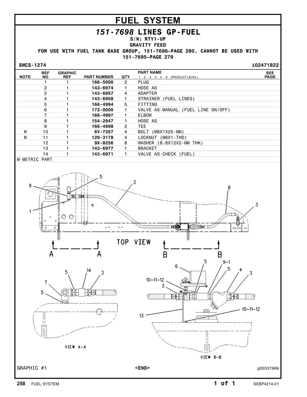 166-4998 TEE · S/N RTY1-UP CAT parts manual diagram
