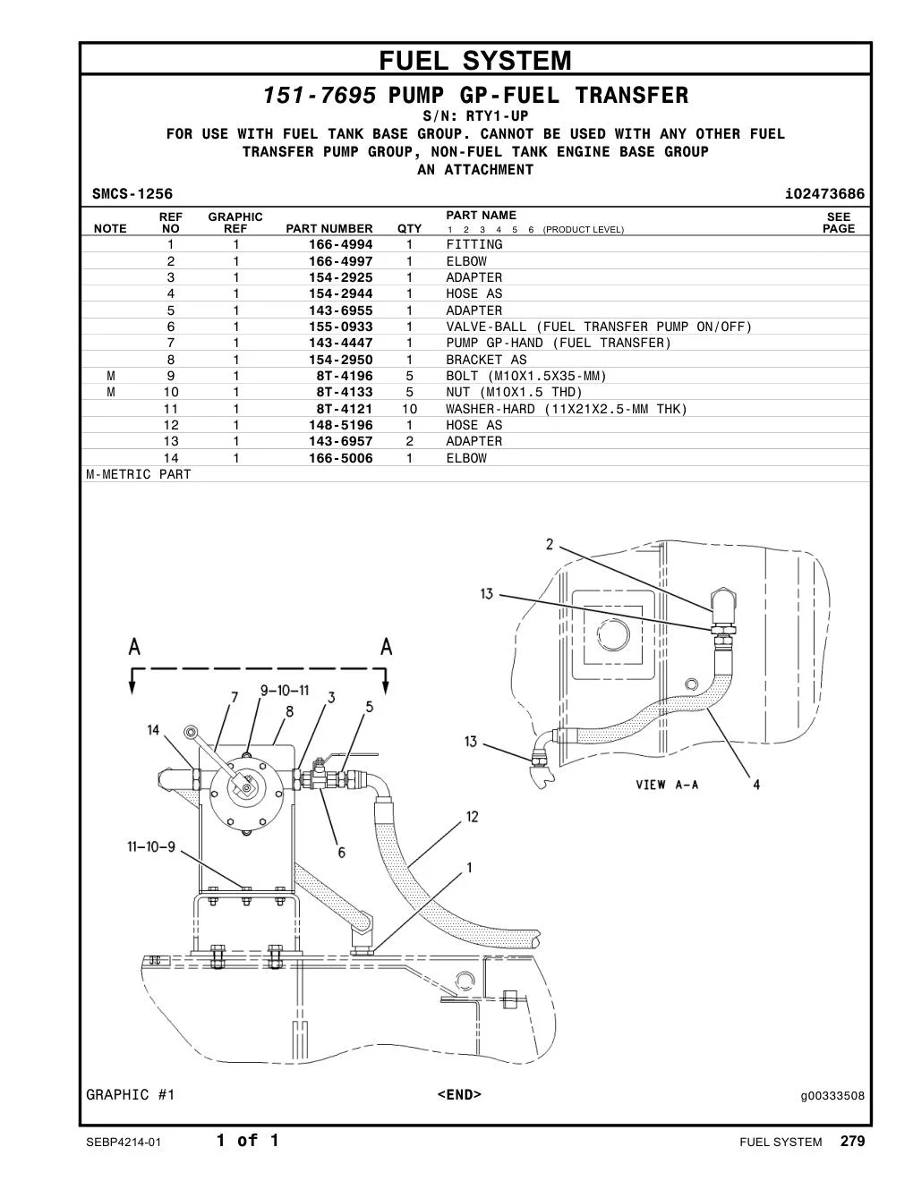 166-5006 ELBOW · S/N RTY1-UP CAT parts manual diagram