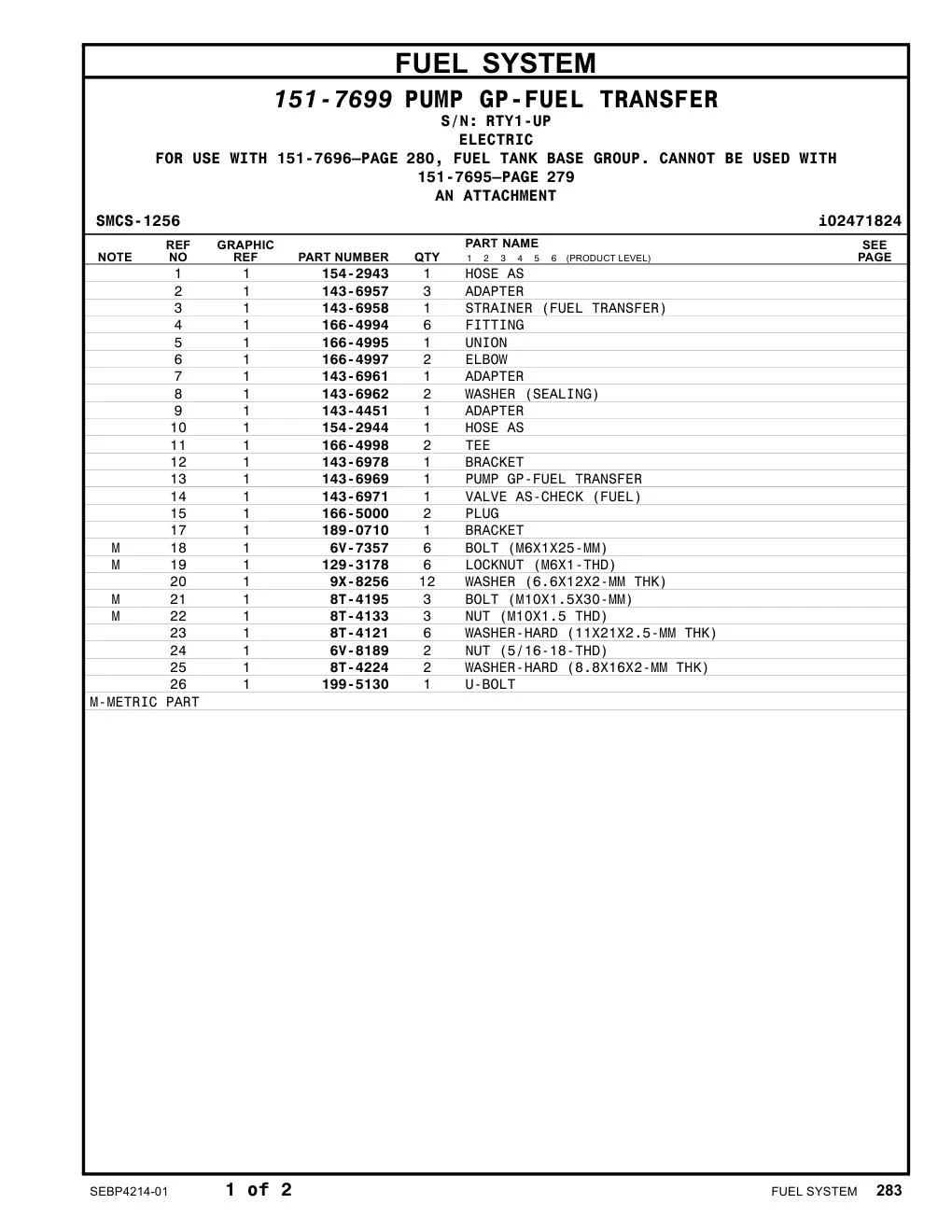 199-5130 U-BOLT · S/N RTY1-UP CAT parts manual diagram