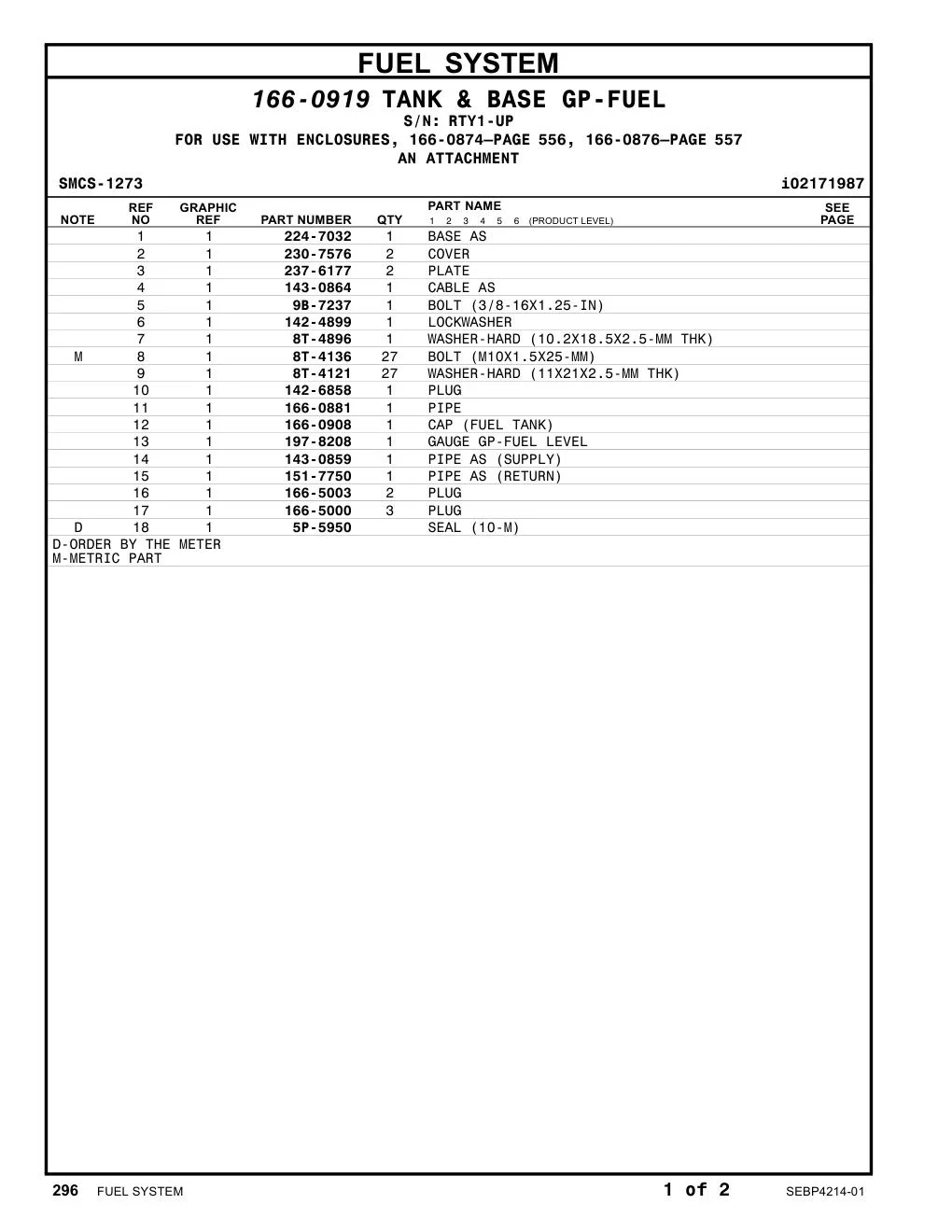 197-8208 GAUGE GP-FUEL LEVEL · S/N RTY1-UP CAT parts manual diagram