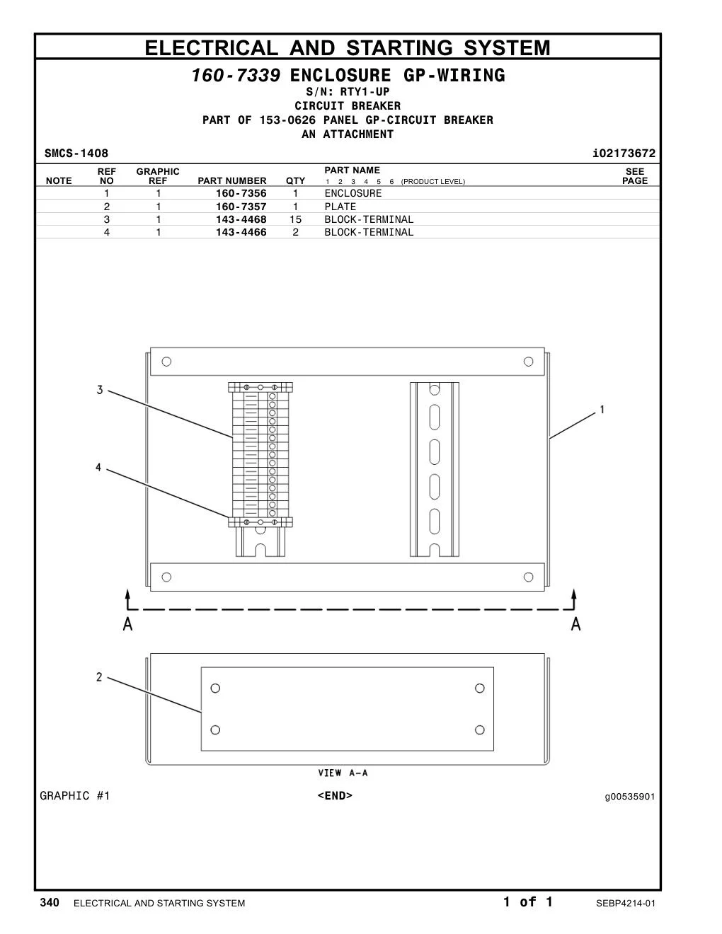 143-4466 BLOCK-TERMINAL · S/N RTY1-UP CAT parts manual diagram