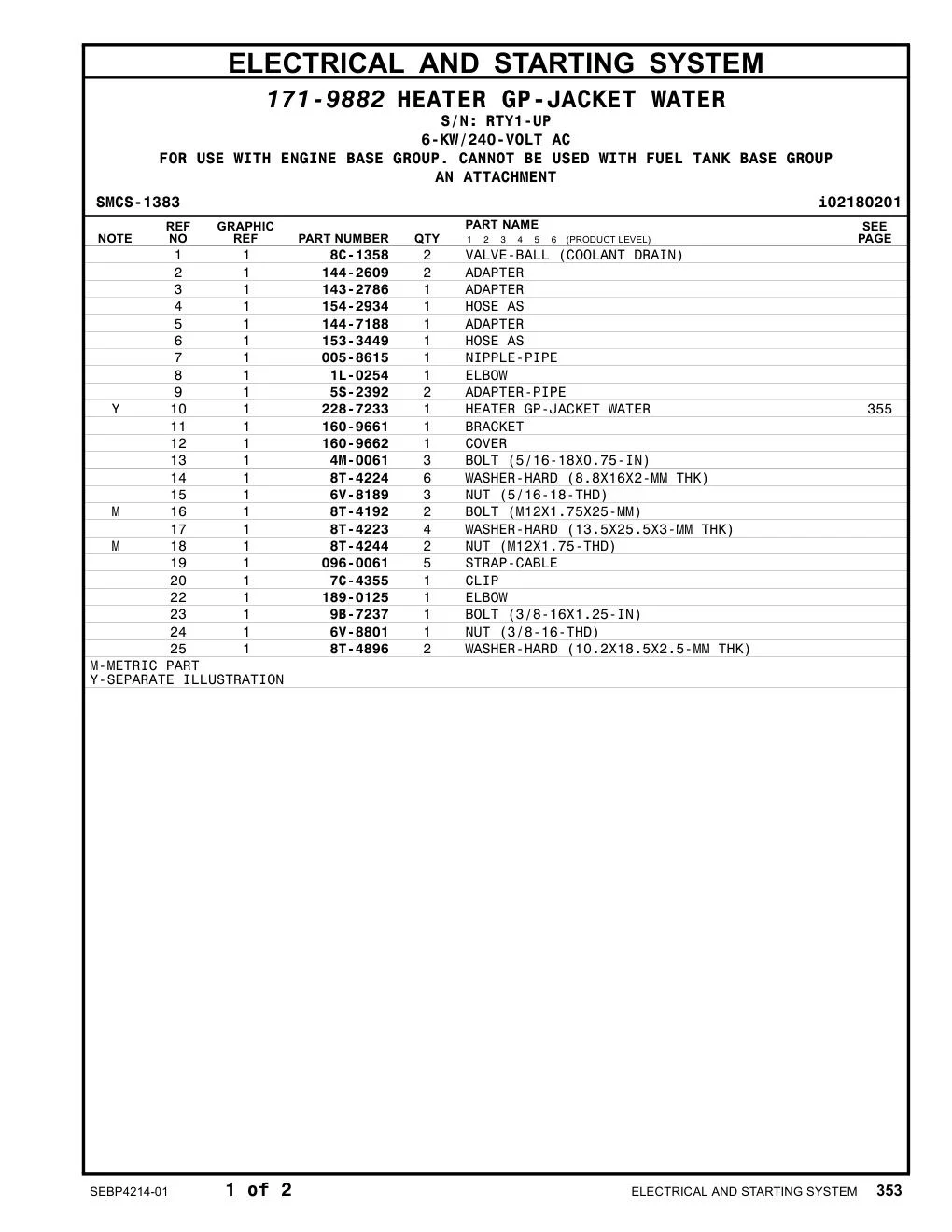 160-9661 BRACKET · S/N RTY1-UP CAT parts manual diagram