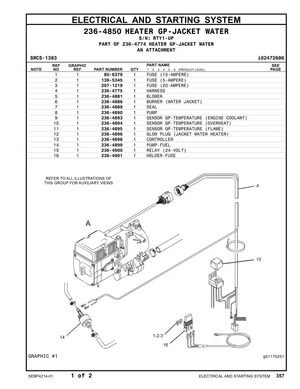 236-4894 SENSOR GP-TEMPERATURE (OVERHEAT) · S/N RTY1-UP CAT parts manual diagram
