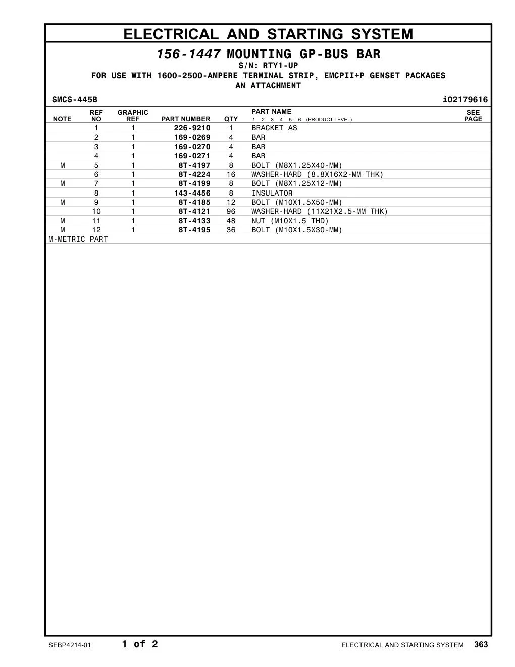 169-0271 BAR · S/N RTY1-UP CAT parts manual diagram