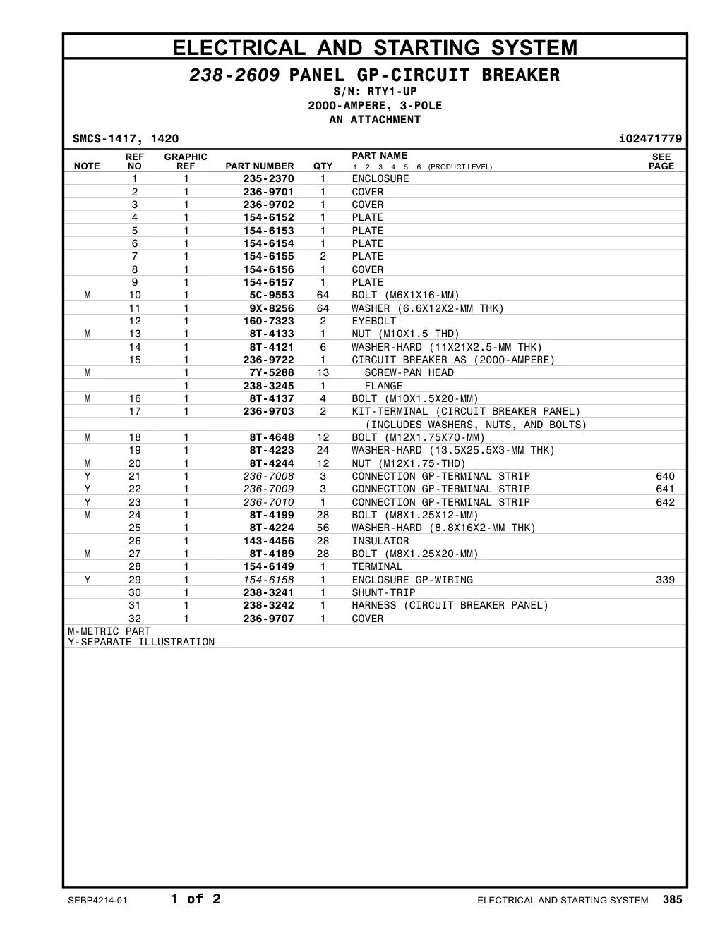 236-9722 CIRCUIT BREAKER AS (2000-AMPERE) · S/N RTY1-UP CAT parts manual diagram