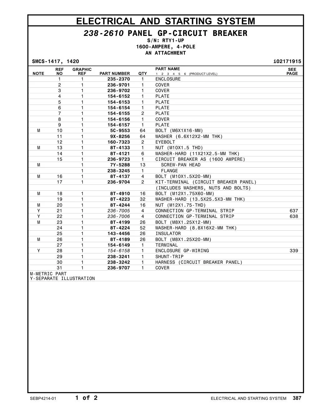 236-9723 CIRCUIT BREAKER AS (1600 AMPERE) · S/N RTY1-UP CAT parts manual diagram