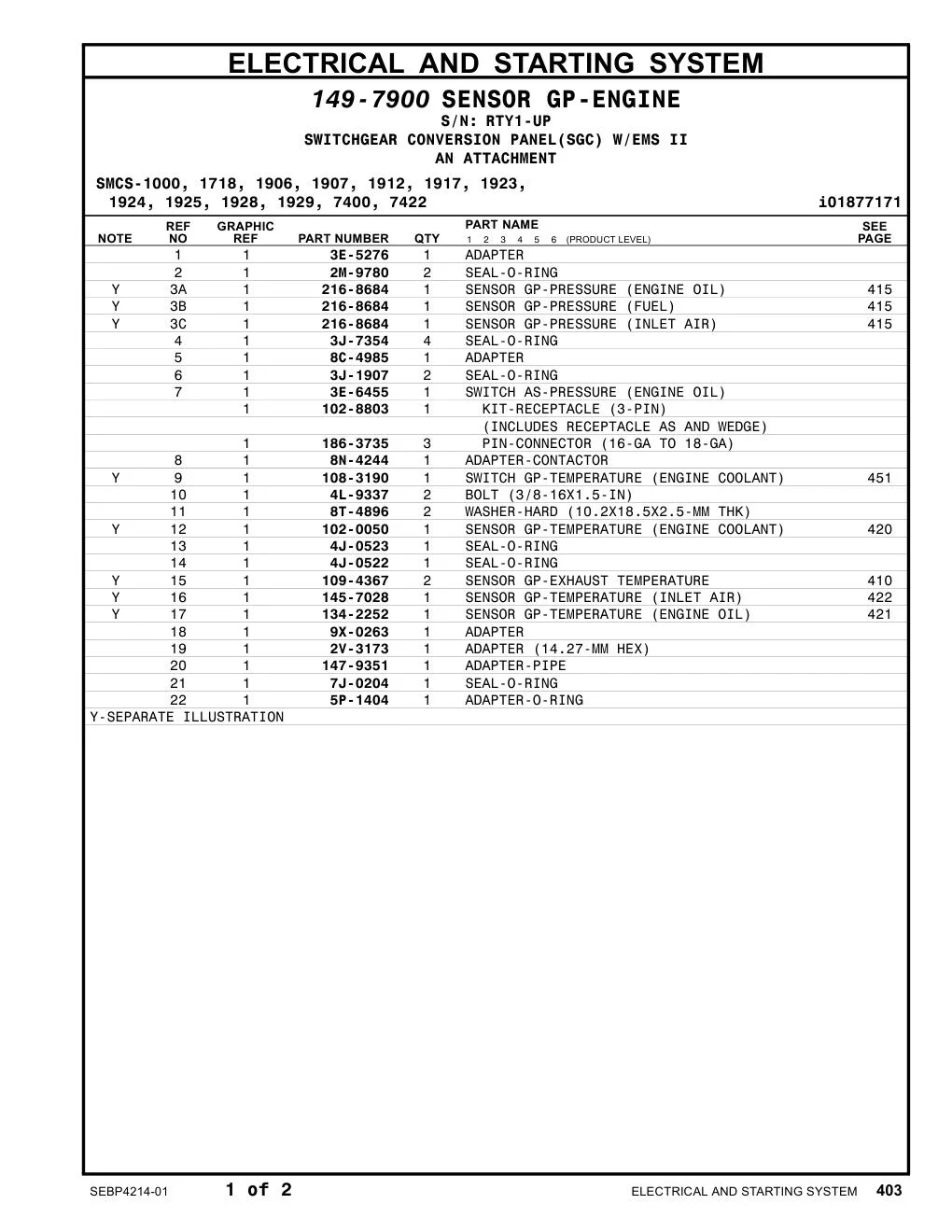 109-4367 SENSOR GP-EXHAUST TEMPERATURE · S/N RTY1-UP CAT parts manual diagram