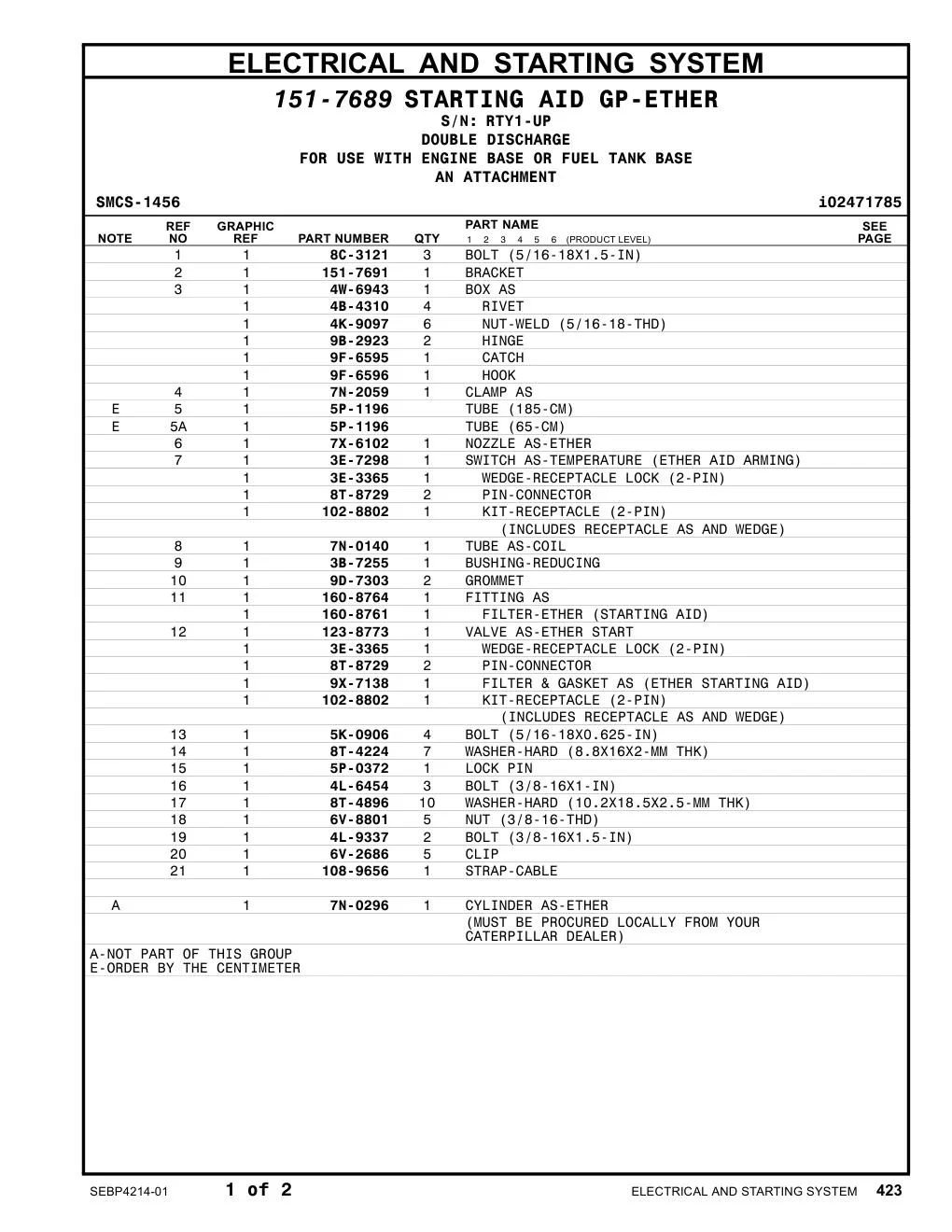 123-8773 VALVE AS-ETHER START · S/N RTY1-UP CAT parts manual diagram