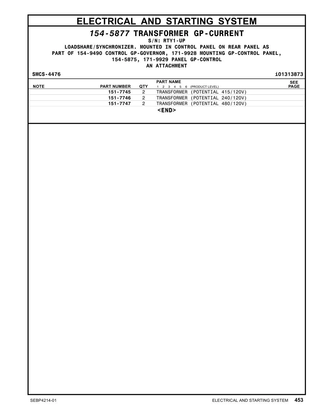 151-7747 TRANSFORMER (POTENTIAL 480/120V) CAT parts diagram