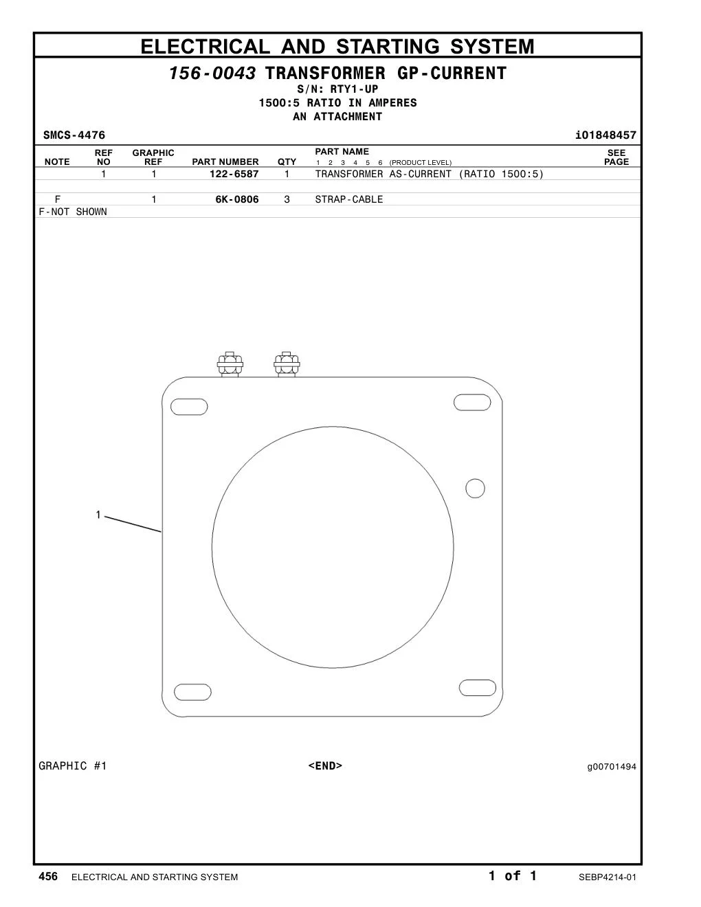 122-6587 TRANSFORMER AS-CURRENT (RATIO 1500:5) · S/N RTY1-UP CAT parts manual diagram