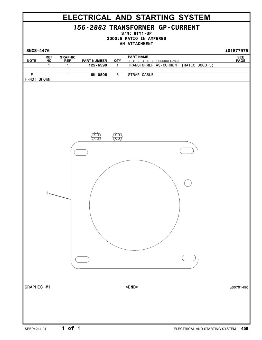 122-6590 TRANSFORMER AS-CURRENT (RATIO 3000:5) · S/N RTY1-UP CAT parts manual diagram