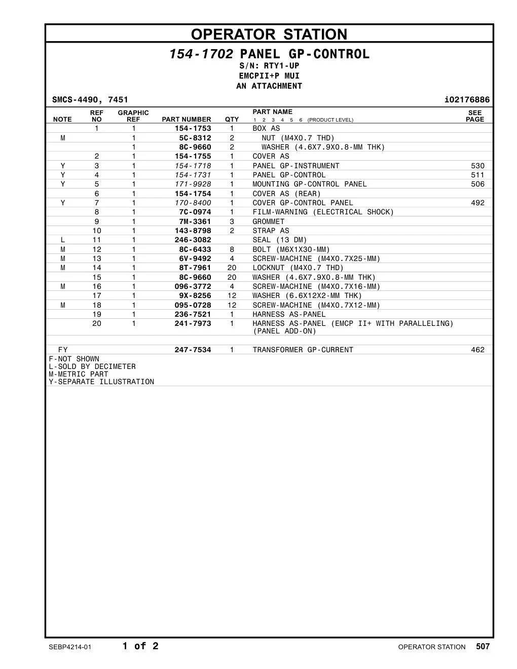 236-7521 HARNESS AS-PANEL · S/N RTY1-UP CAT parts manual diagram