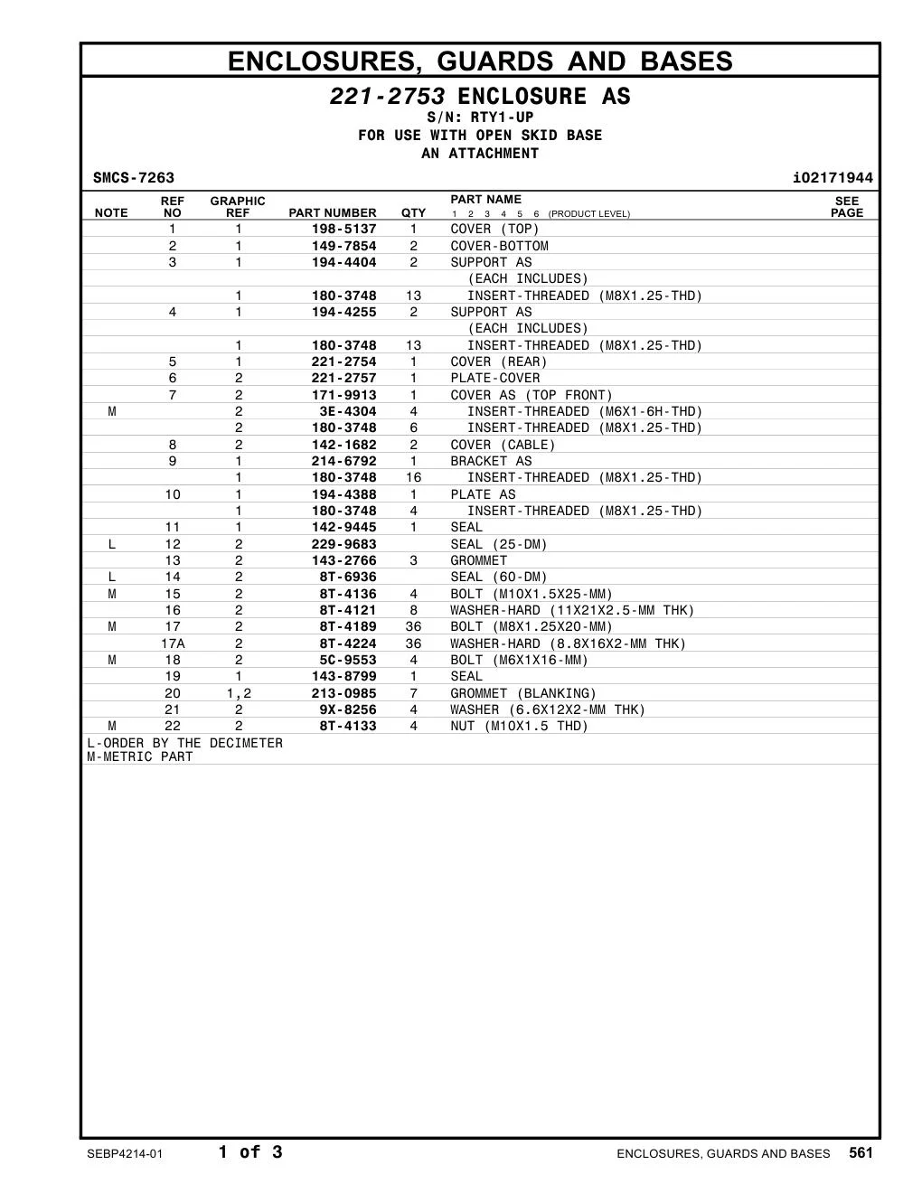 142-1682 COVER · S/N RTY1-UP CAT parts manual diagram