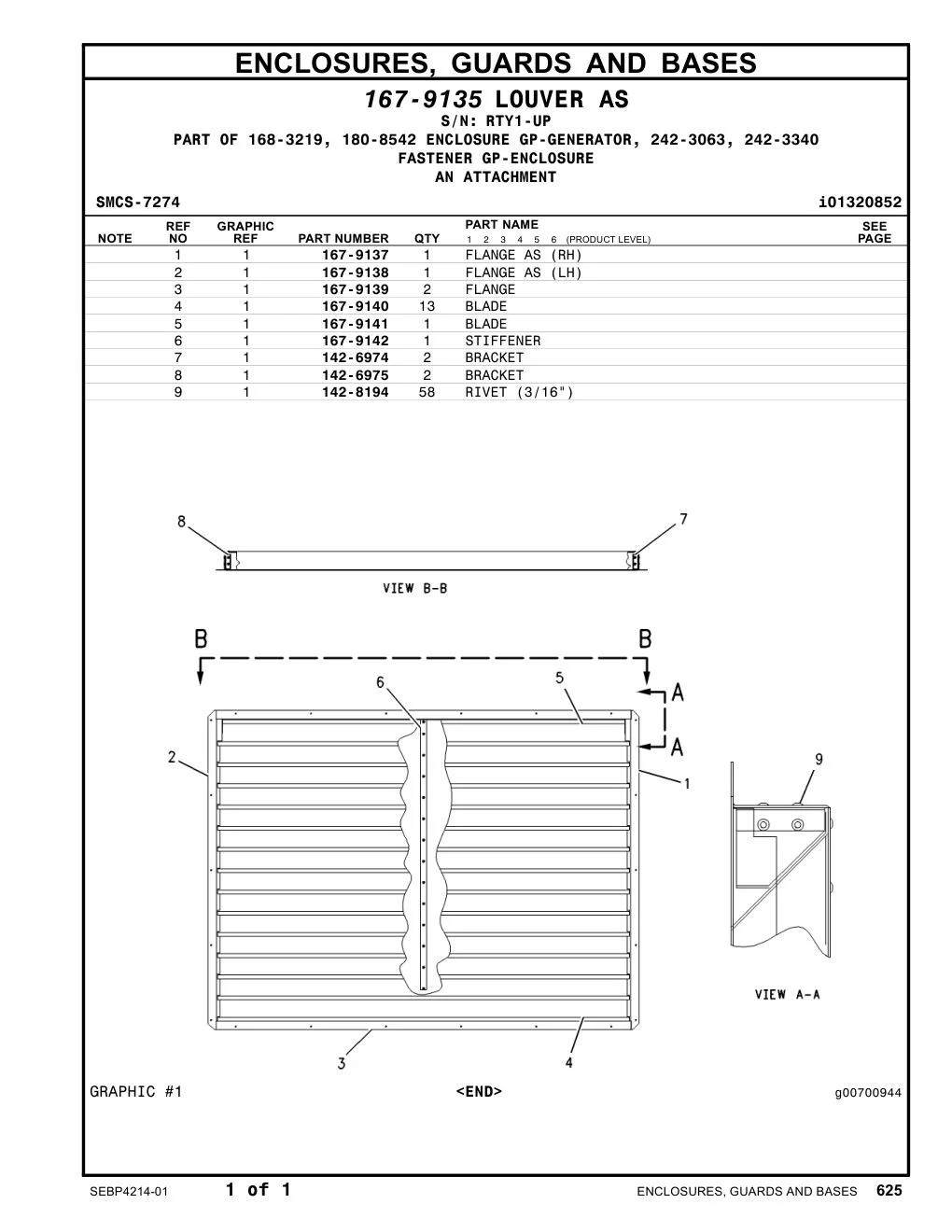 167-9140 BLADE · S/N RTY1-UP CAT parts manual diagram