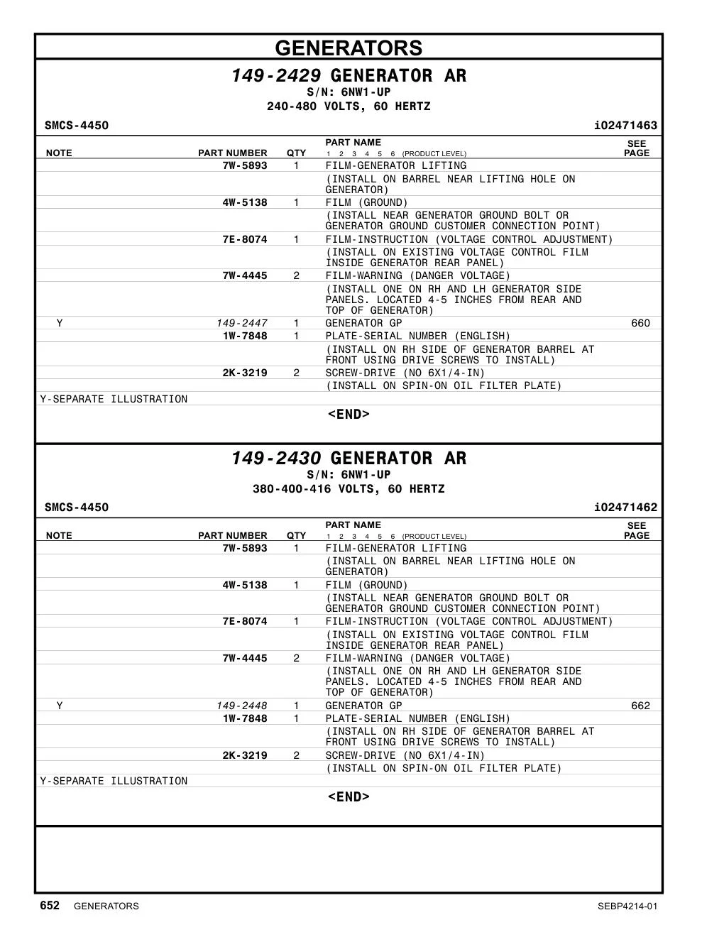7E-8074 - FILM-INSTRUCTION (VOLTAGE CONTROL ADJUSTMENT) (INSTALL ON EXISTING VOLTAGE CONTROL FILM INSIDE GENERATOR REAR PANEL)