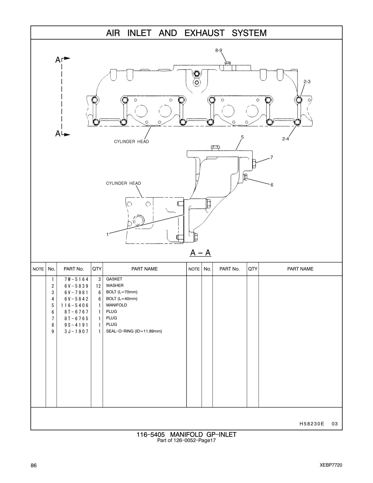 116-5406 MANIFOLD CAT parts manual diagram