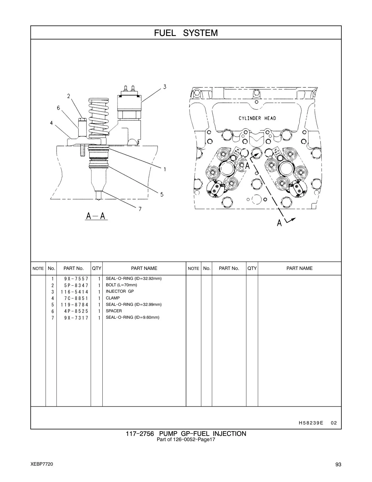 119-8784 SEAL-O-RING (ID=32.99mm) CAT parts manual diagram
