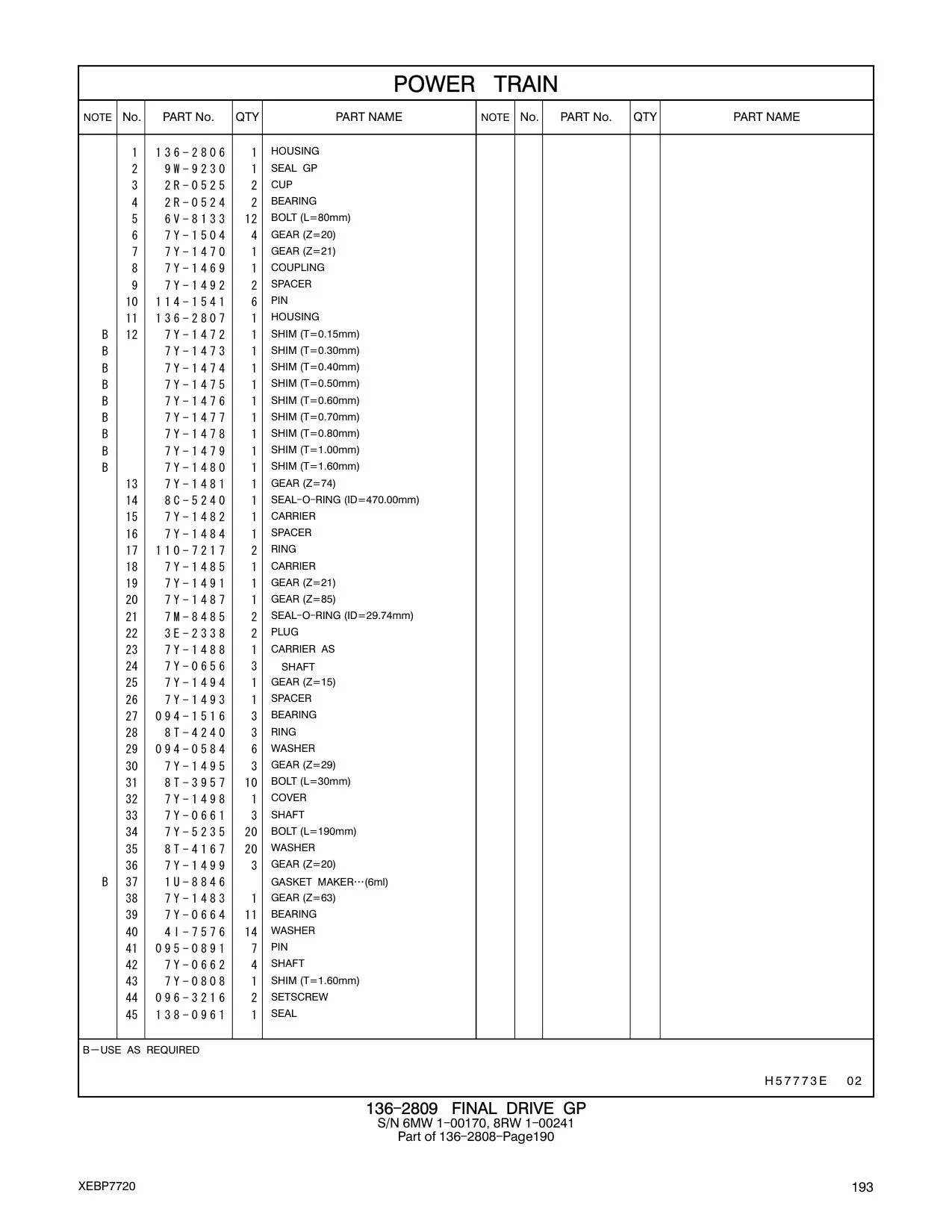 7Y-1495 - GEAR (Z=29)