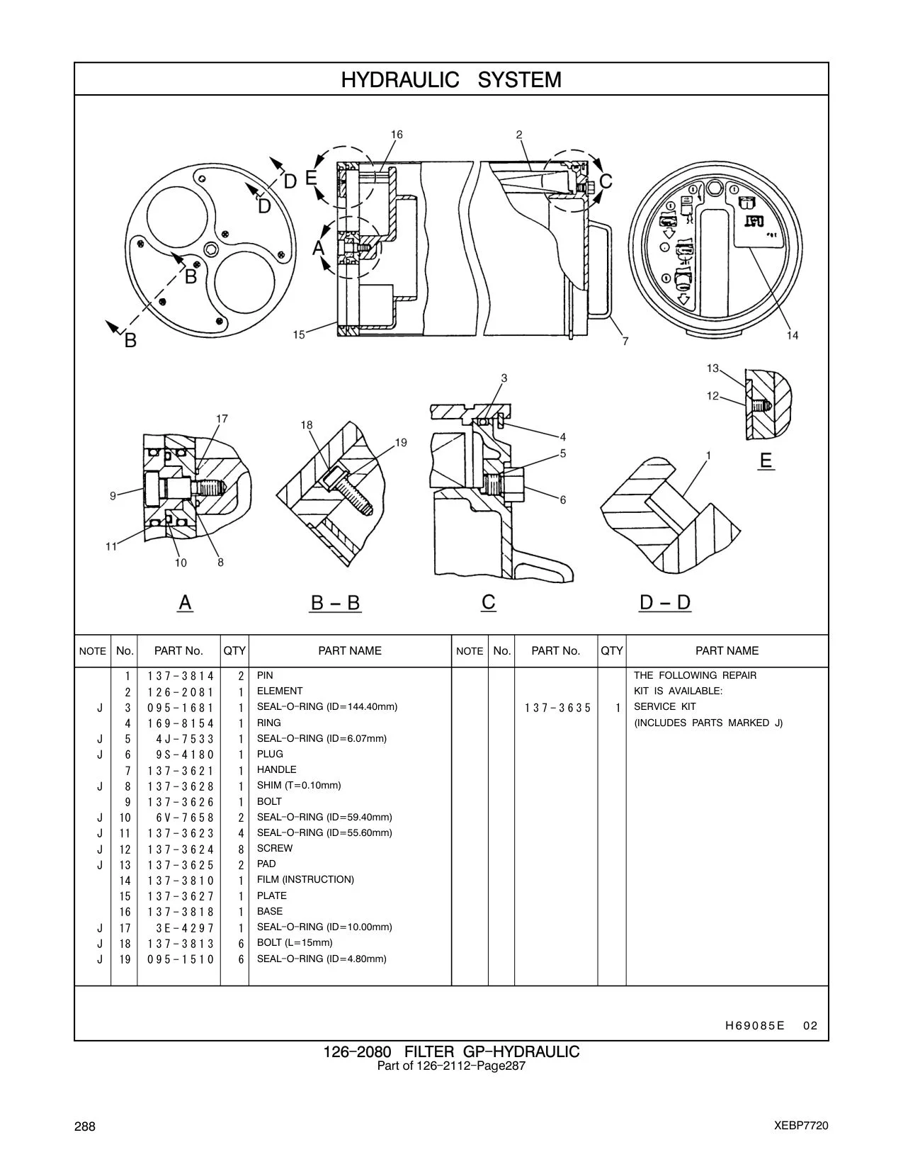 137-3814 PIN THE FOLLOWING REPAIR CAT parts manual diagram