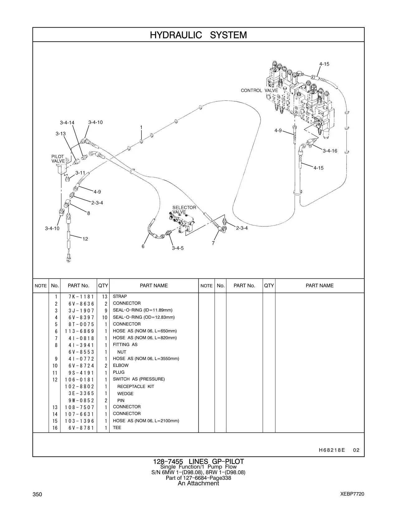 103-1396 HOSE AS (NOM 06, L=2100mm) CAT parts manual diagram
