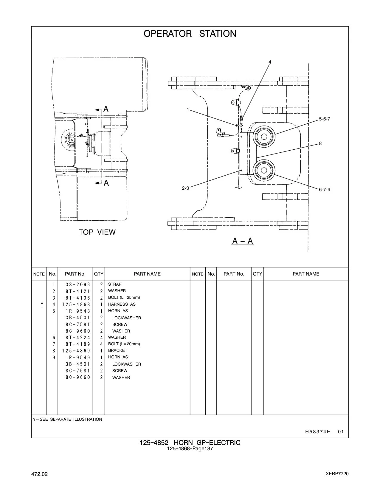 1R-9548 HORN AS CAT parts manual diagram
