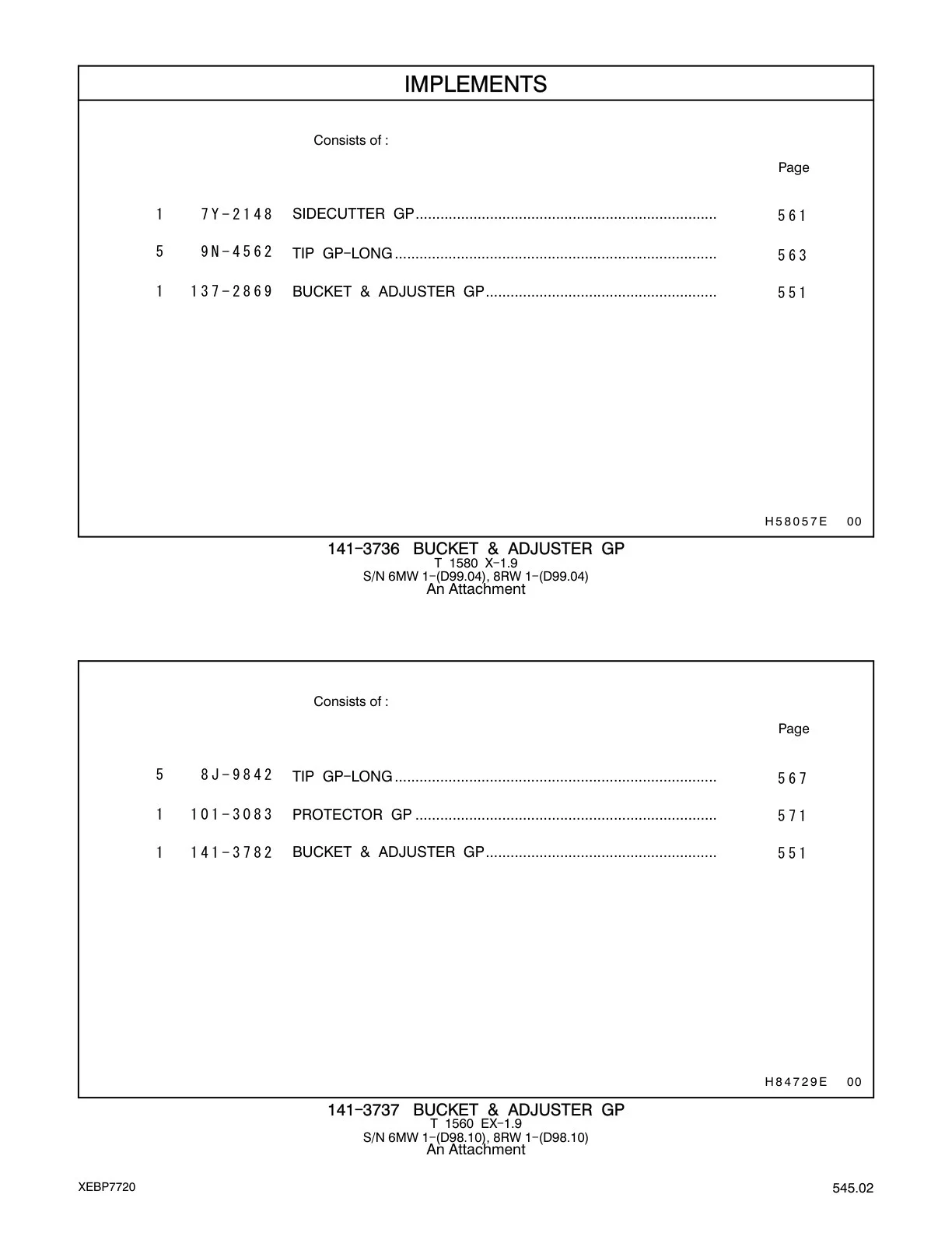 137-2869 BUCKET & ADJUSTER GP CAT parts manual diagram