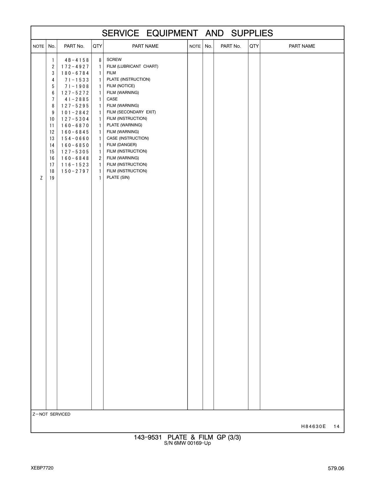 150-2797 FILM (INSTRUCTION) CAT parts manual diagram