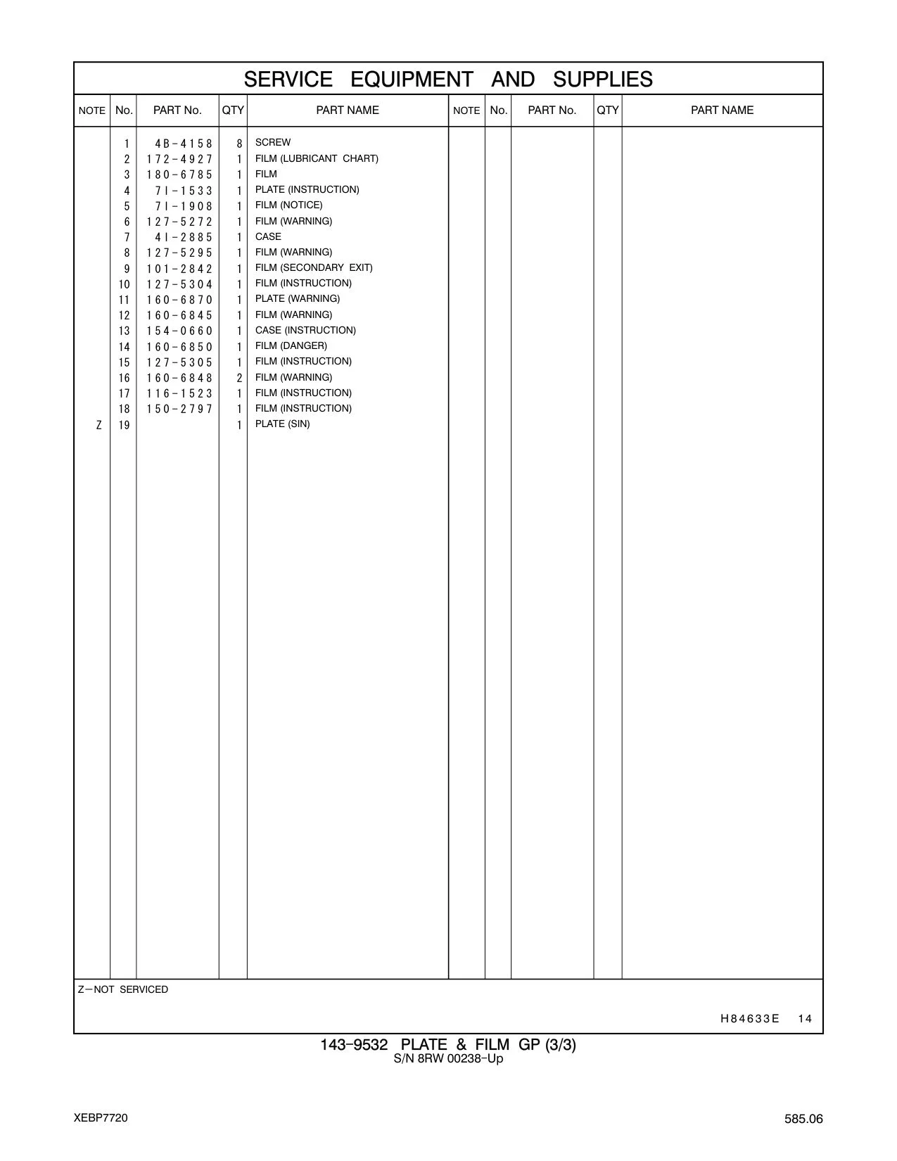180-6785 FILM CAT parts manual diagram