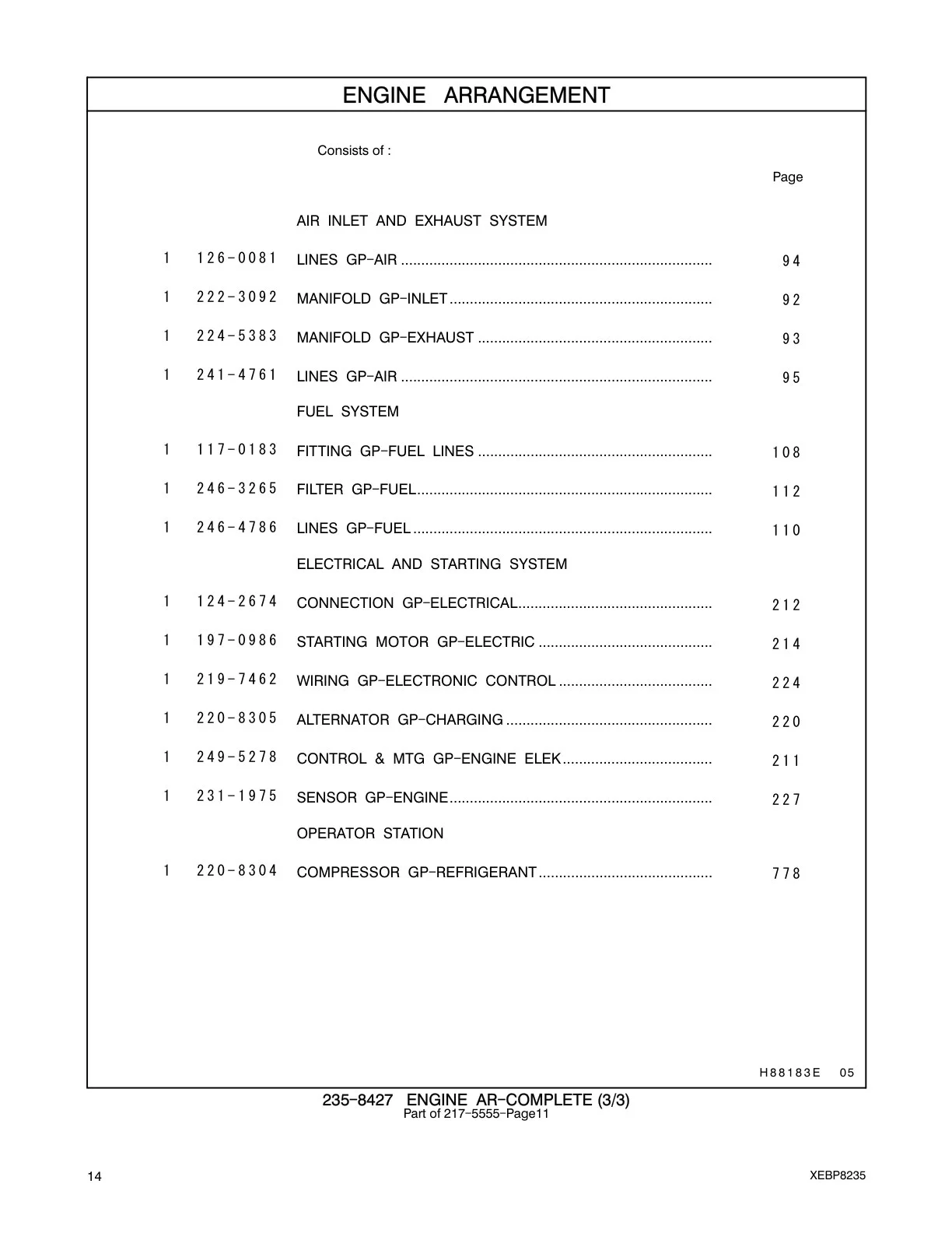 246-3265 FILTER GP-FUEL CAT parts manual diagram