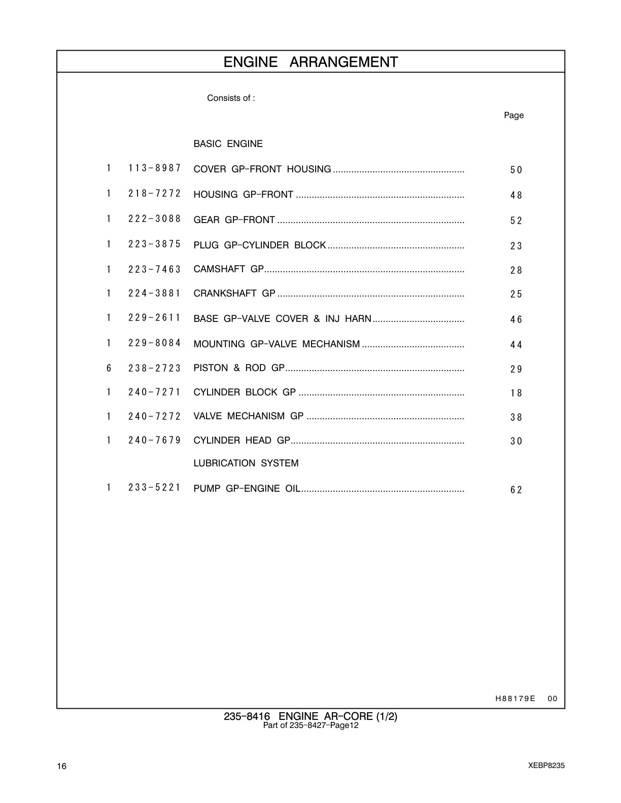 233-5221 PUMP GP-ENGINE OIL CAT parts manual diagram