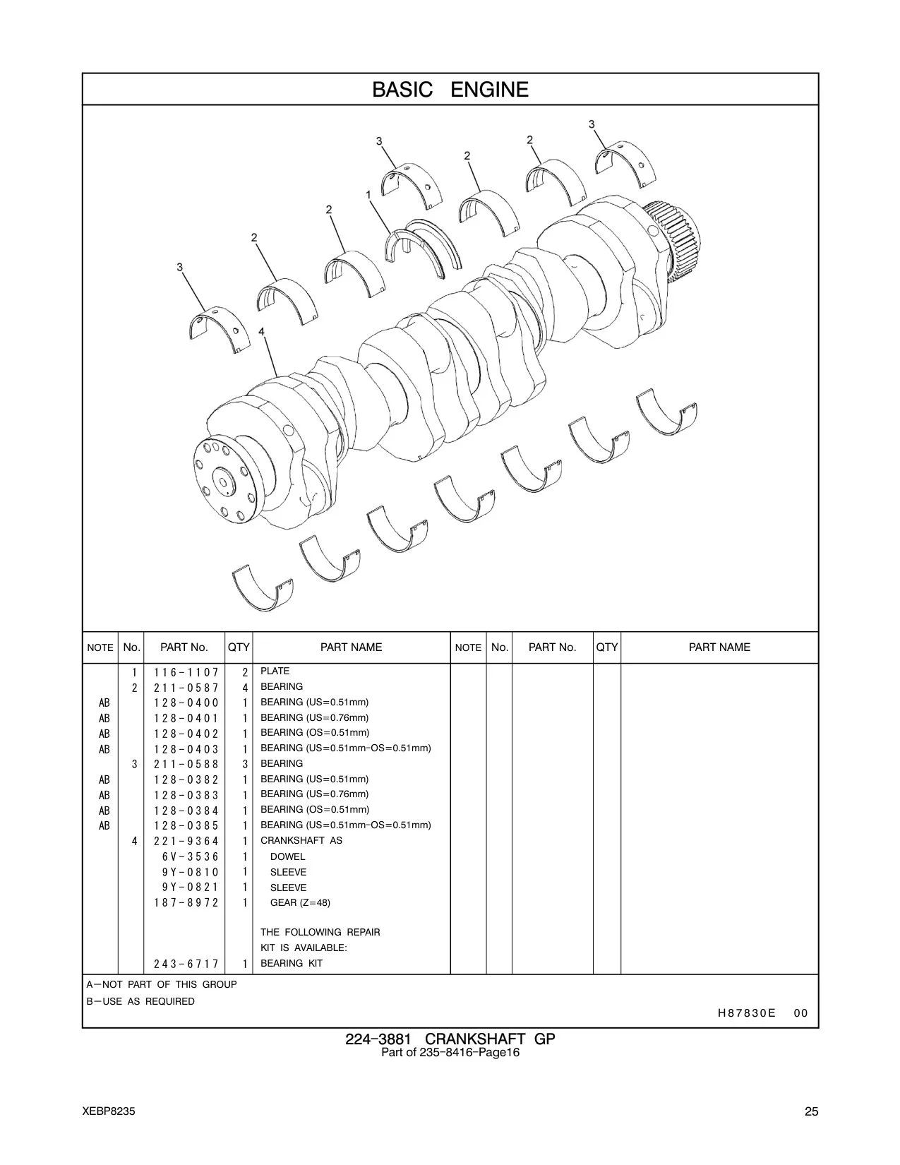 211-0587 BEARING CAT parts manual diagram