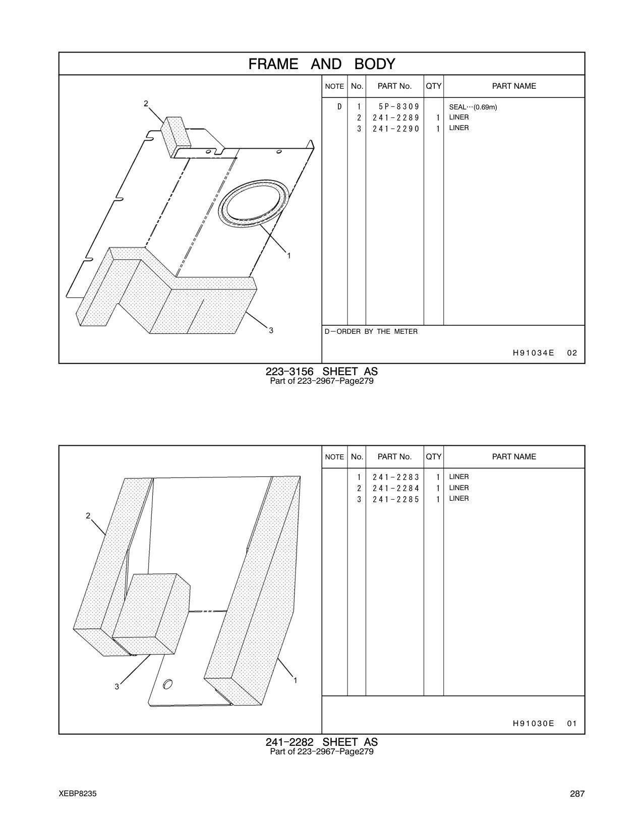 241-2290 LINER CAT parts manual diagram