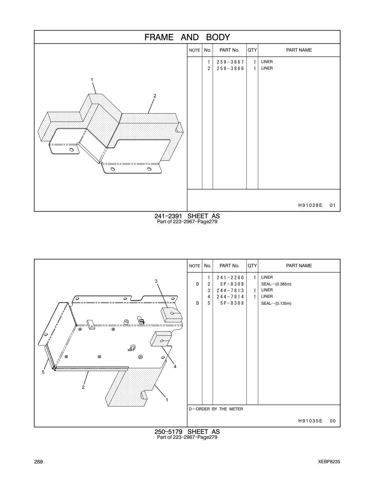 241-2280 LINER CAT parts manual diagram