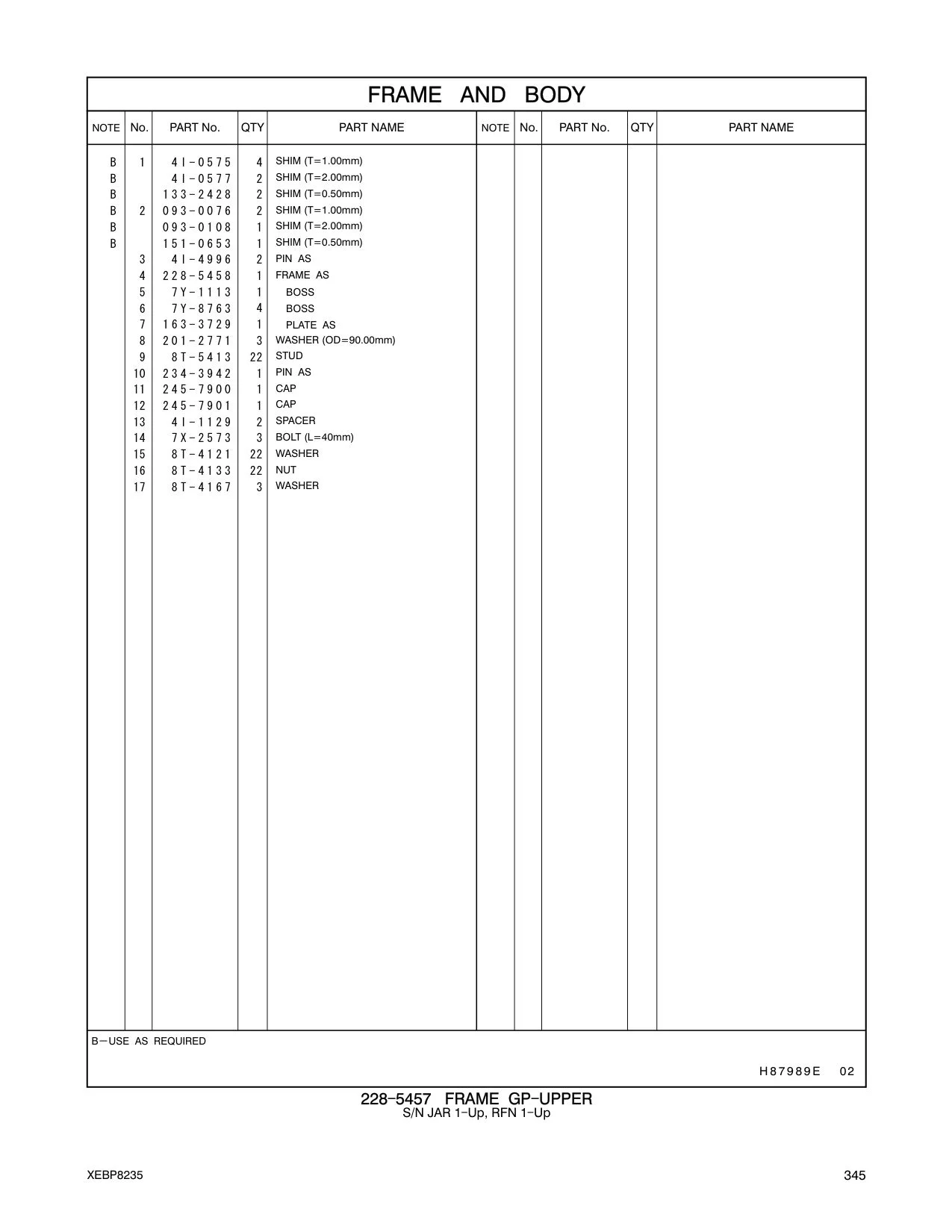228-5458 FRAME AS CAT parts manual diagram