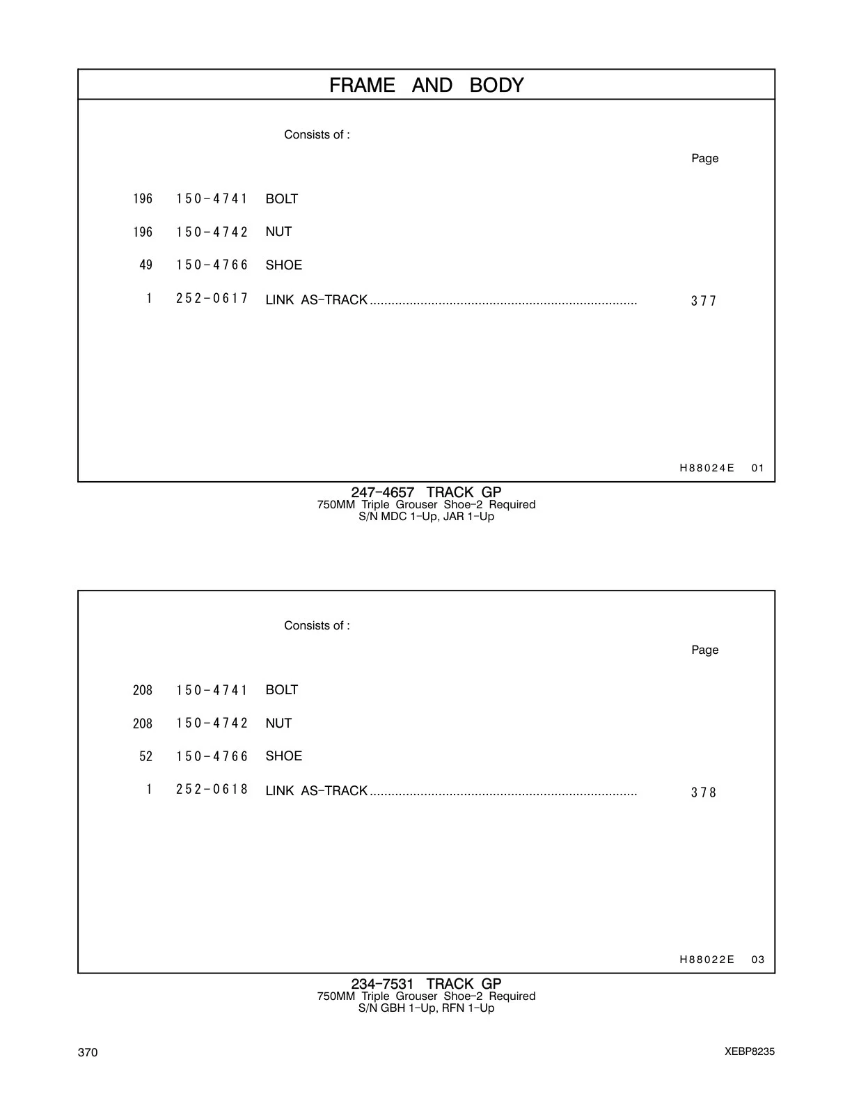 252-0617 LINK AS-TRACK CAT parts manual diagram