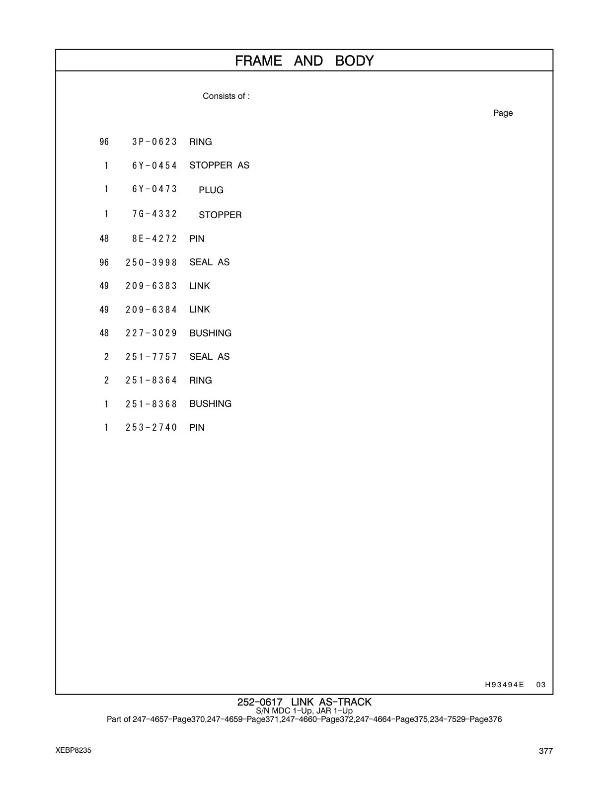 253-2740 PIN CAT parts manual diagram
