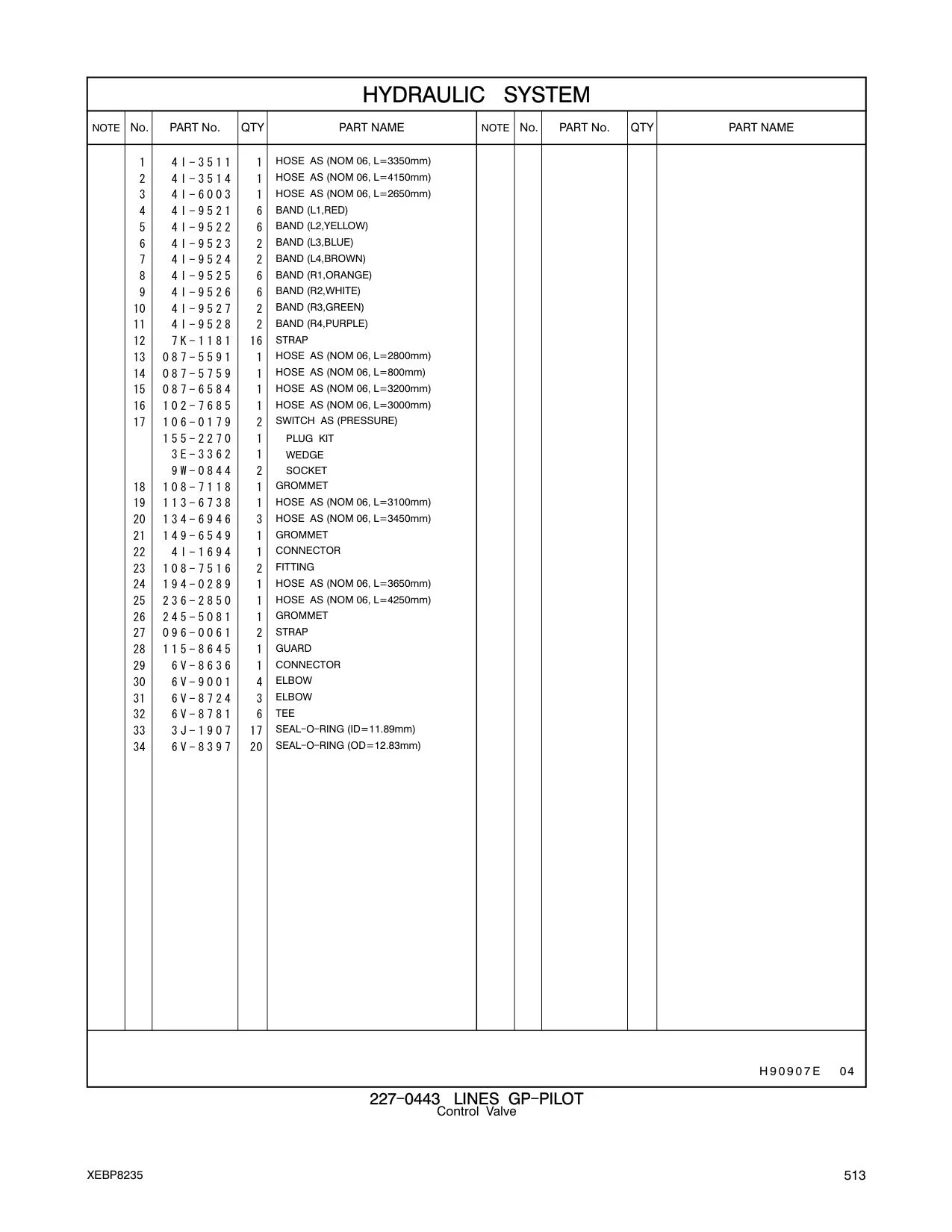 236-2850 HOSE AS (NOM 06, L=4250mm) CAT parts manual diagram