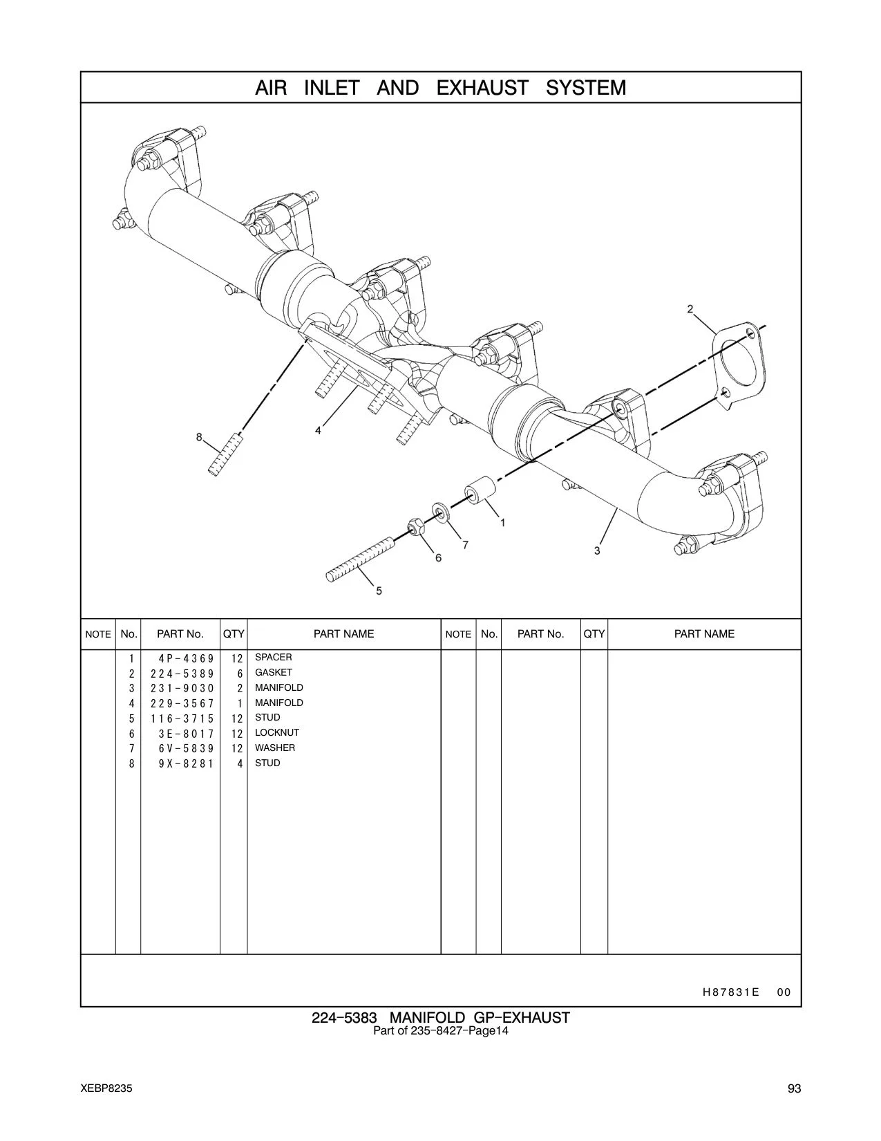 229-3567 MANIFOLD-EXHAUST (CENTER) CAT parts manual diagram