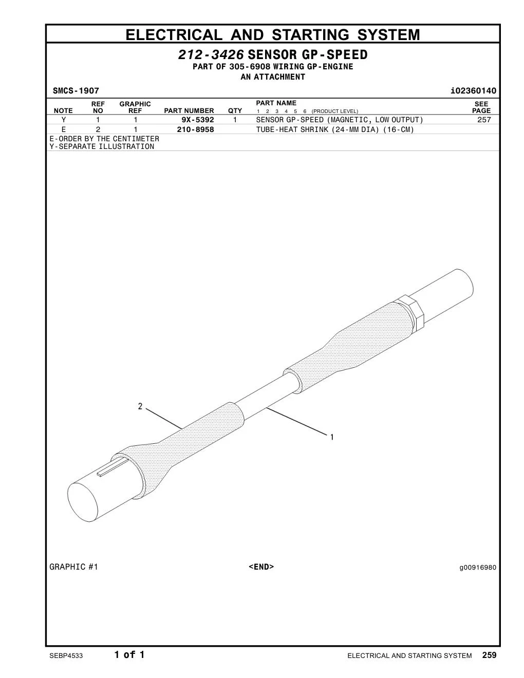 9X-5392 SENSOR AS-MAGNETIC CAT parts manual diagram