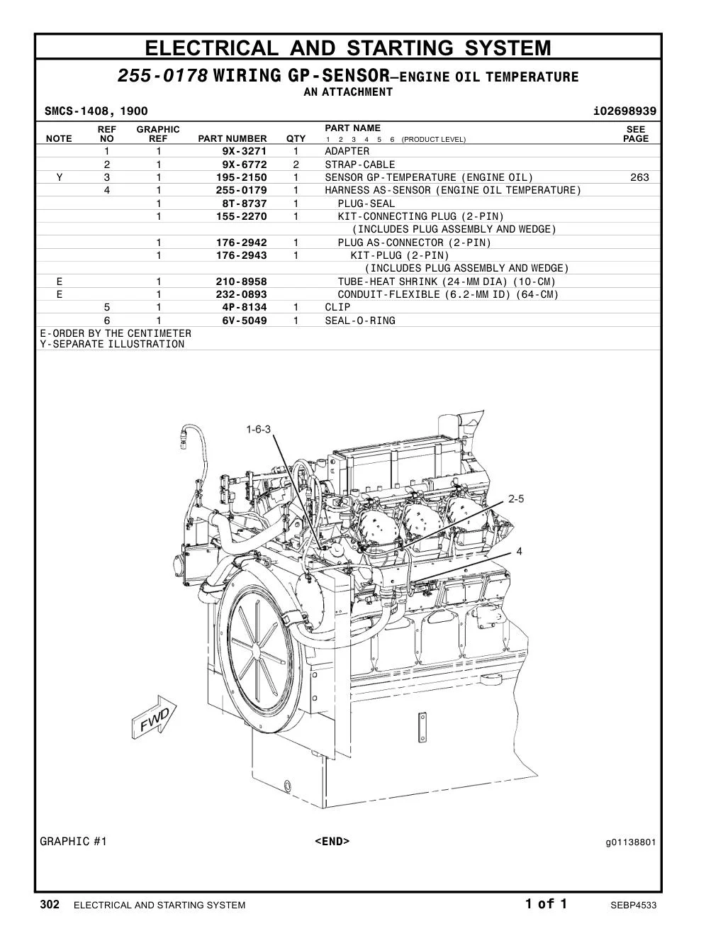 255-0179 HARNESS AS-SENSOR(ENGINEOILTEMPERATURE) CAT parts manual diagram
