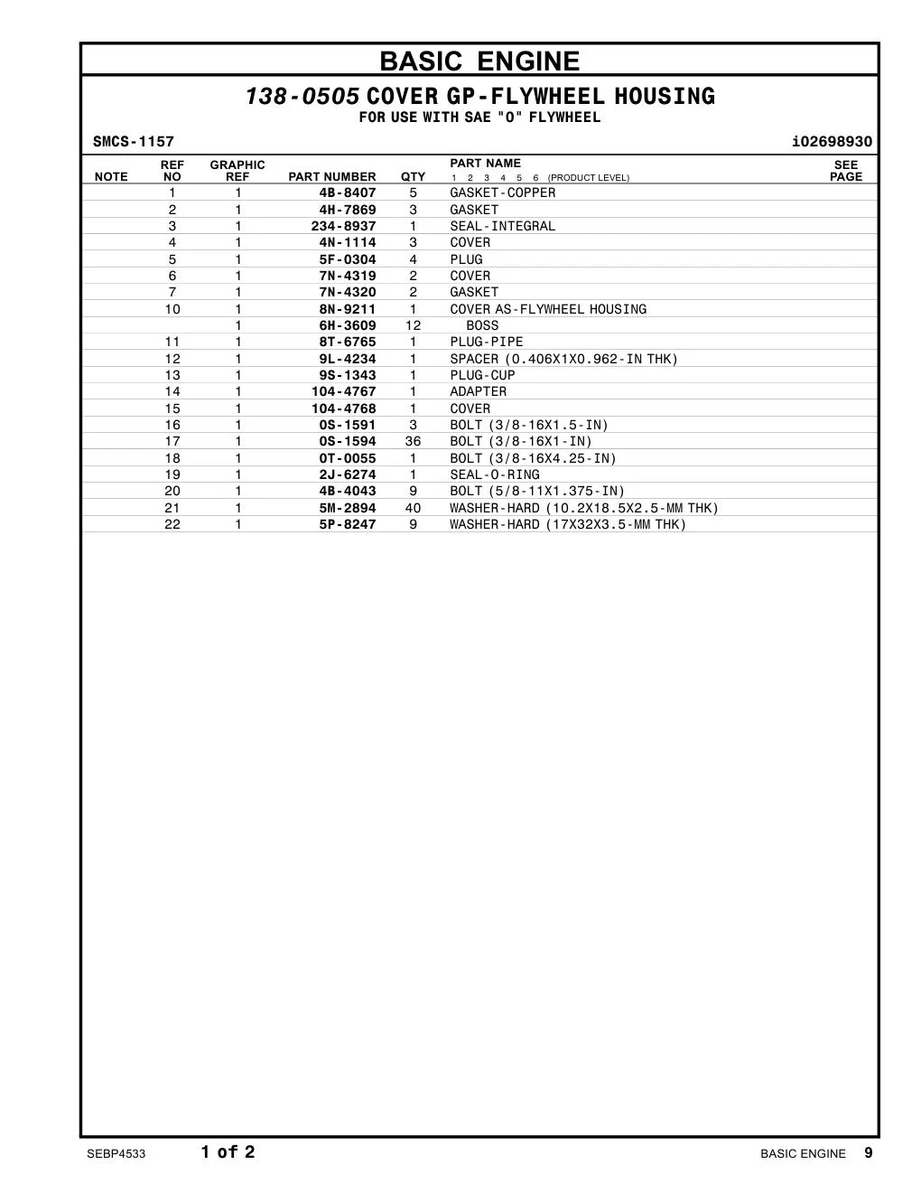 7N-4319 COVER CAT parts manual diagram