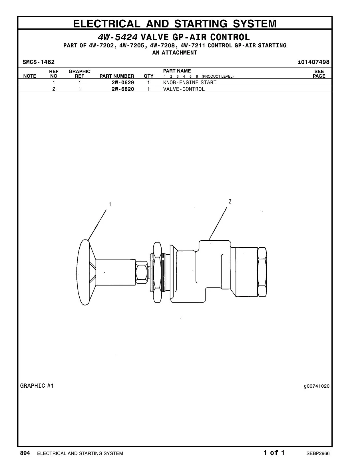 2W-0629 - KNOB-ENGINE START