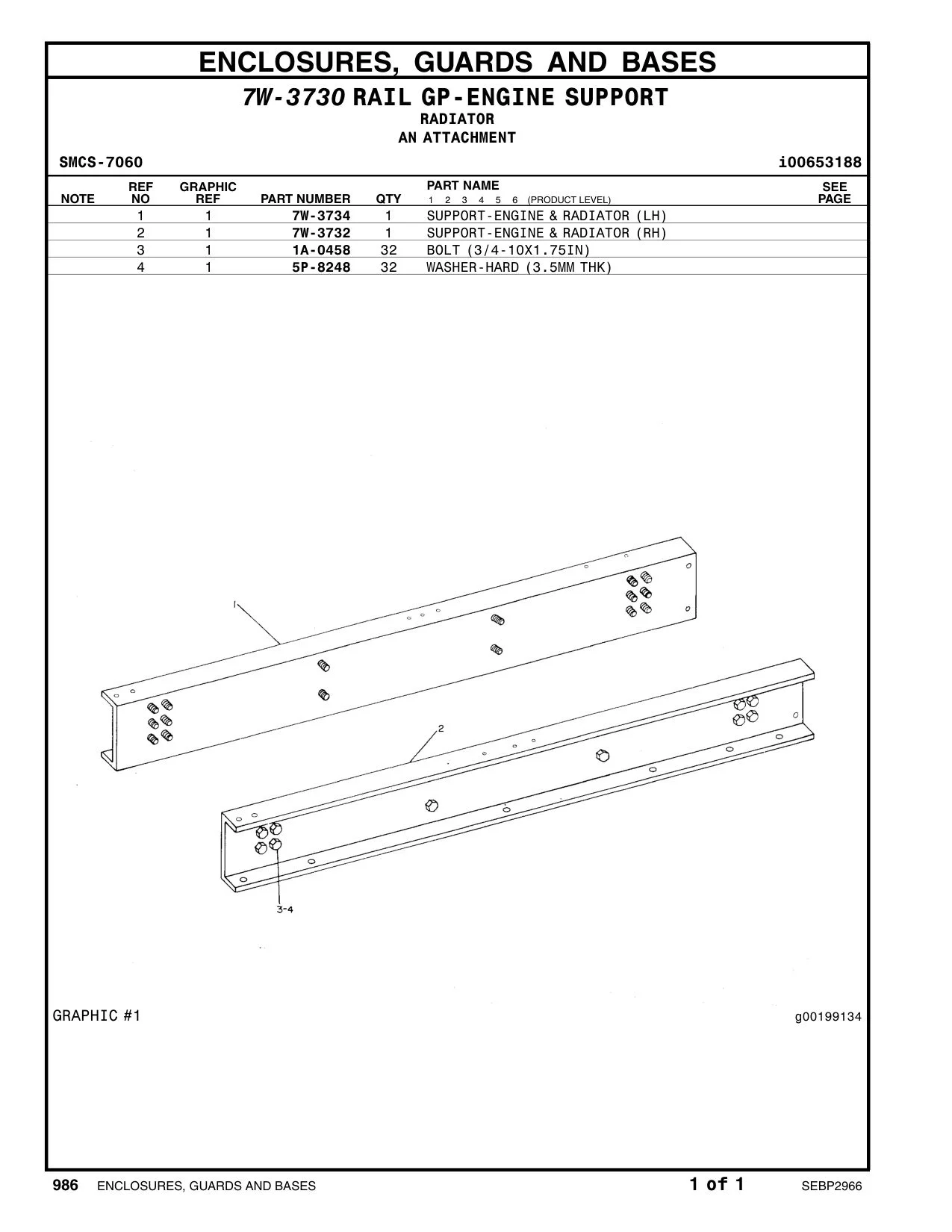 7W-3734 SUPPORT-ENGINE & RADIATOR (LH) CAT parts manual diagram