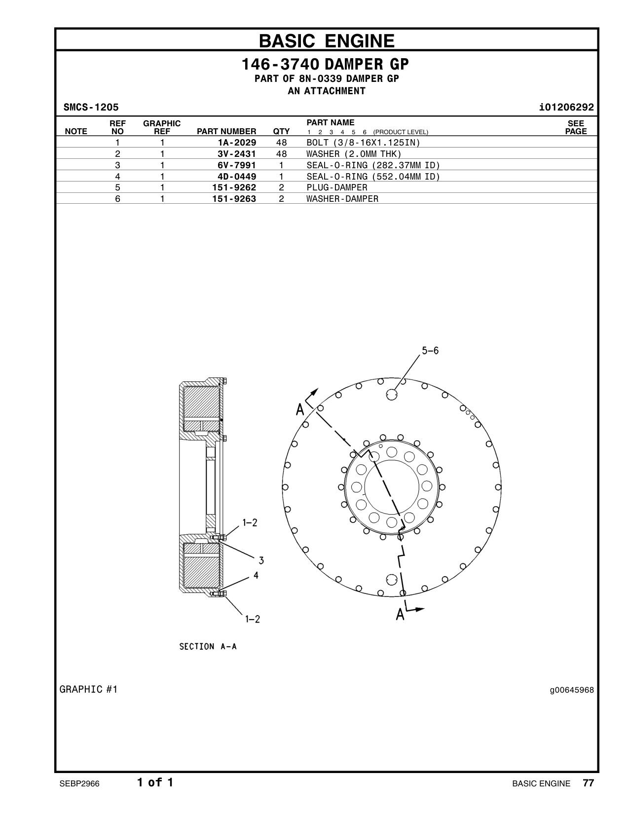 151-9262 PLUG-DAMPER CAT parts manual diagram