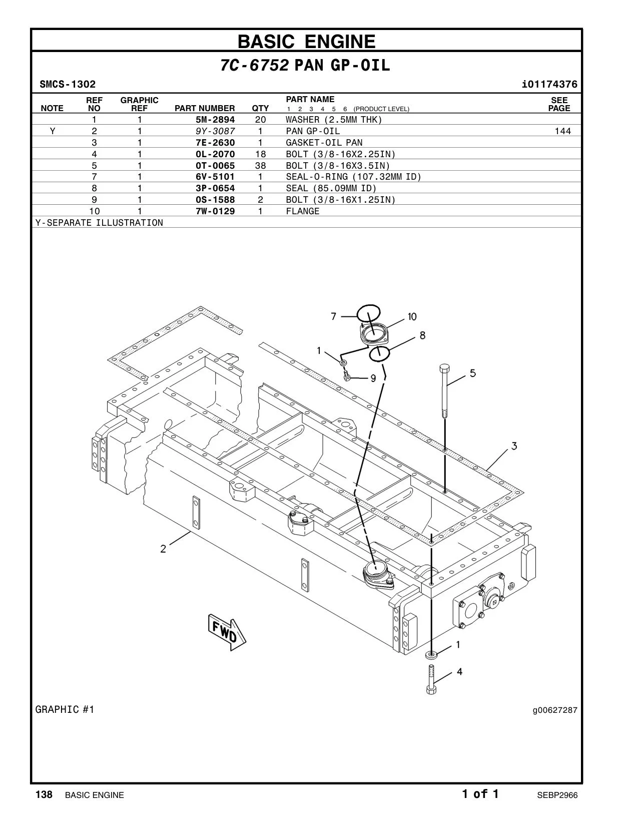 7E-2630 GASKET-OIL PAN CAT parts manual diagram