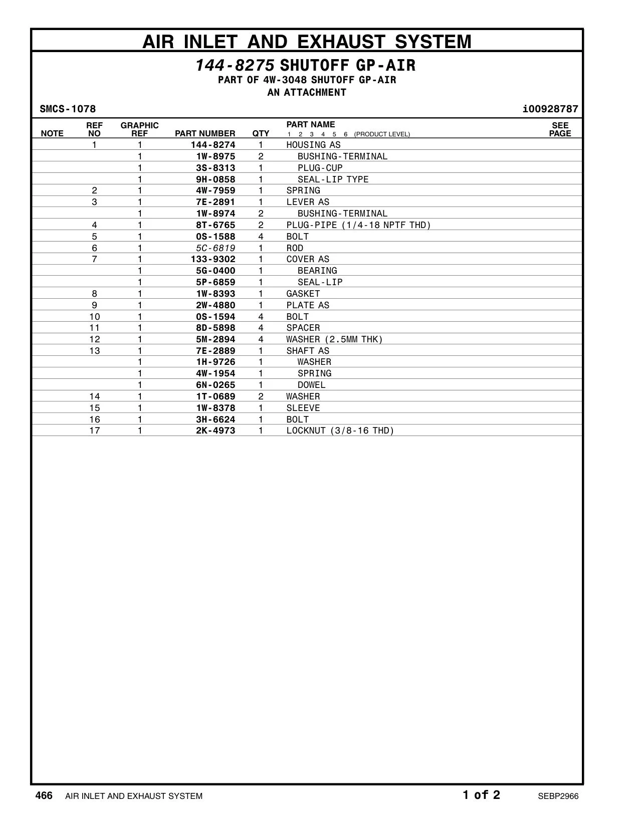 7E-2891 LEVER AS CAT parts manual diagram