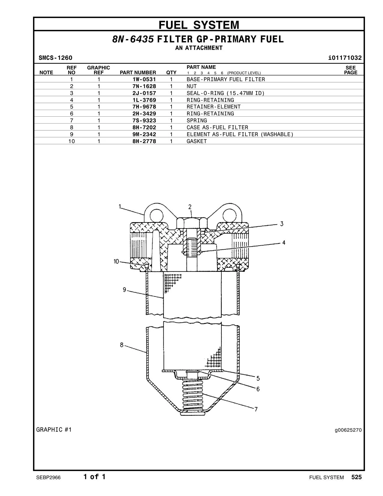 7N-1628 NUT (3/8-24-THD) CAT parts manual diagram